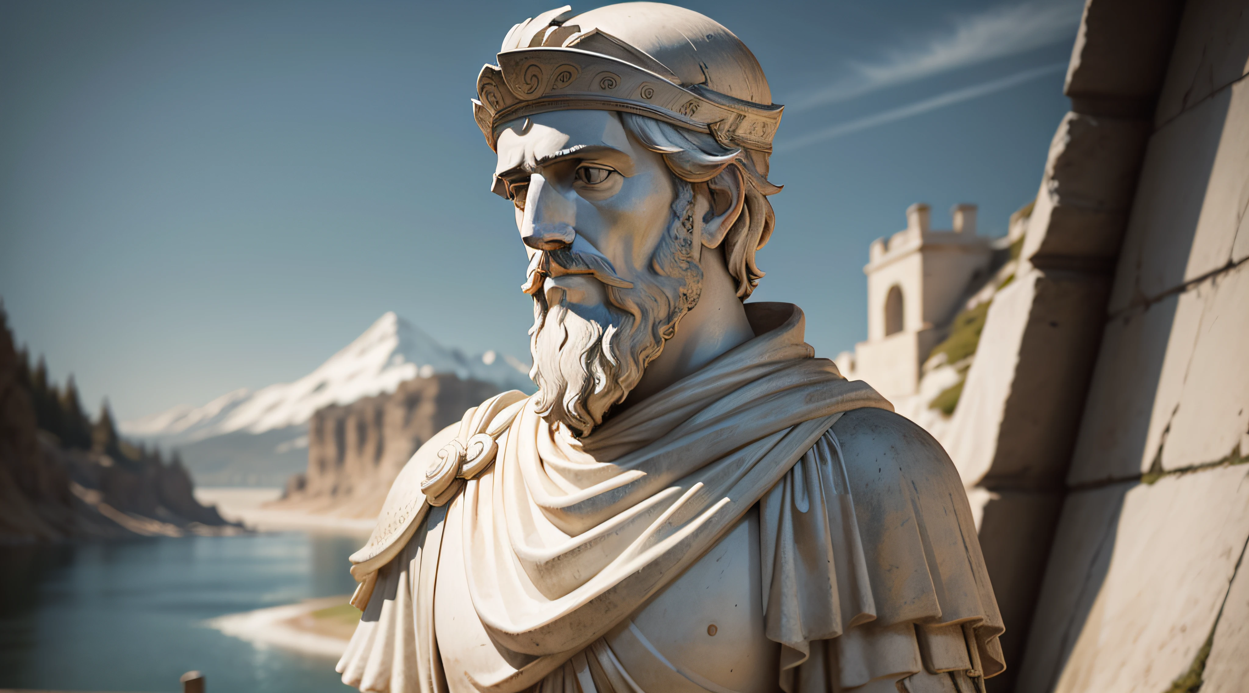 Marcus Aurelius with blurred landscape background