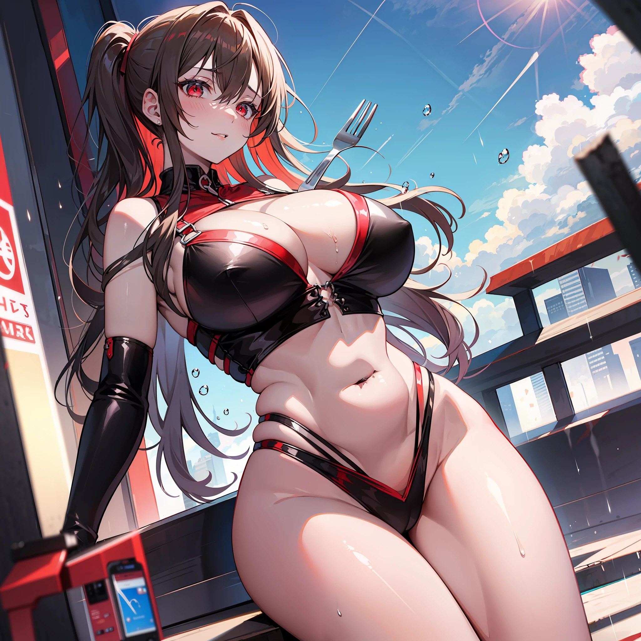 Dressed revealing,seductiv,Raised sexy,Beautuful Women,Large breasts,Cleavage is seductive,Full of desire,1girl,perfect bodies,Sunnyday,dreads,worry,Best quality at best,Fork the legs,the original god,Sweet rain,8k,high qulity,Orgasmic face,Be red in the face,