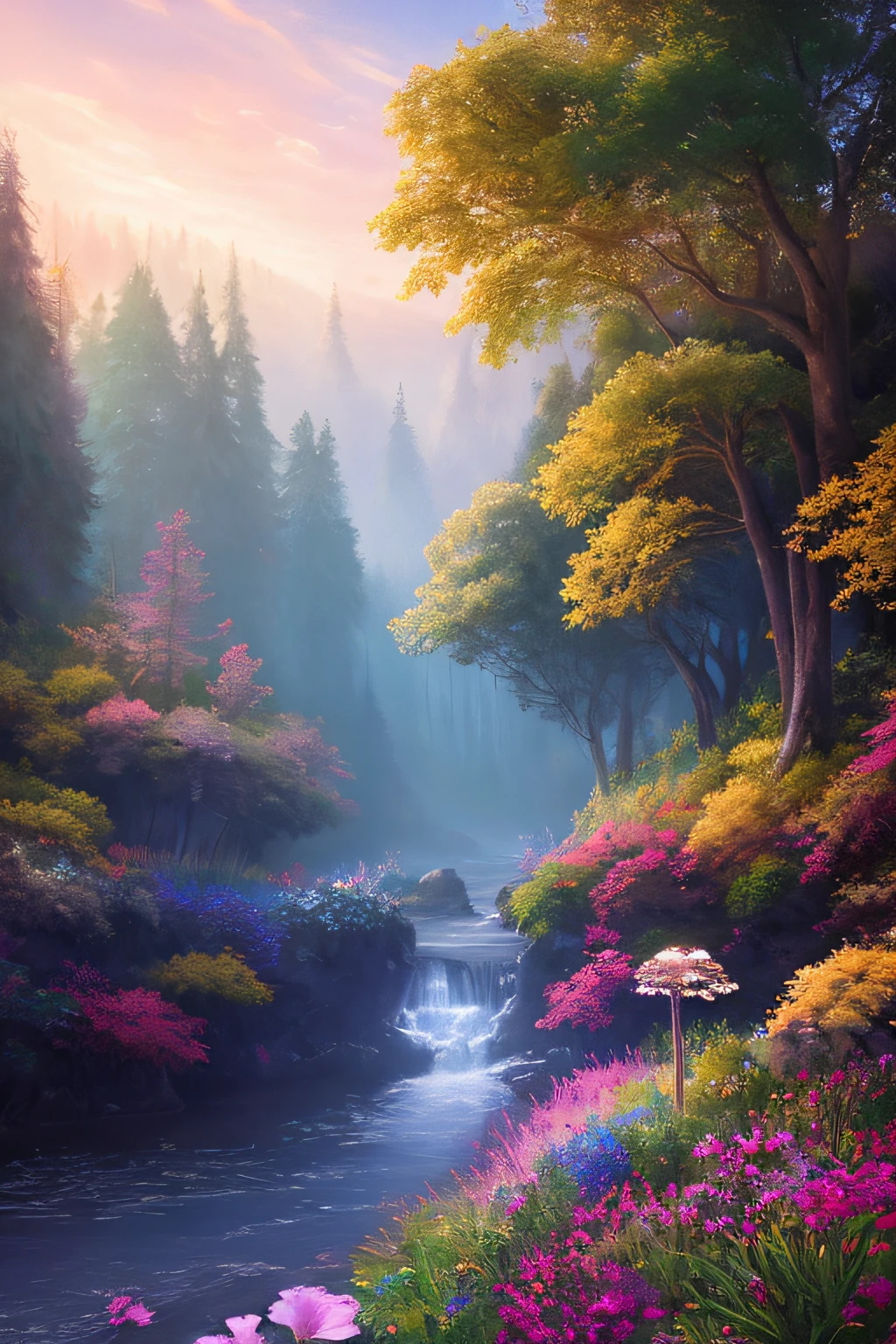 masterpiece, best quality, high quality,extremely detailed CG unity 8k wallpaper, An enchanting and dreamy scene of a fantasy forest, with towering trees, glowing mushrooms, and hidden fairy glens, creating a sense of mystique and enchantment, artstation, digital illustration, intricate, trending, pastel colors, oil paiting, award winning photography, Bokeh, Depth of Field, HDR, bloom, Chromatic Aberration ,Photorealistic,extremely detailed, trending on artstation, trending on CGsociety, Intricate, High Detail, dramatic, art by midjourney