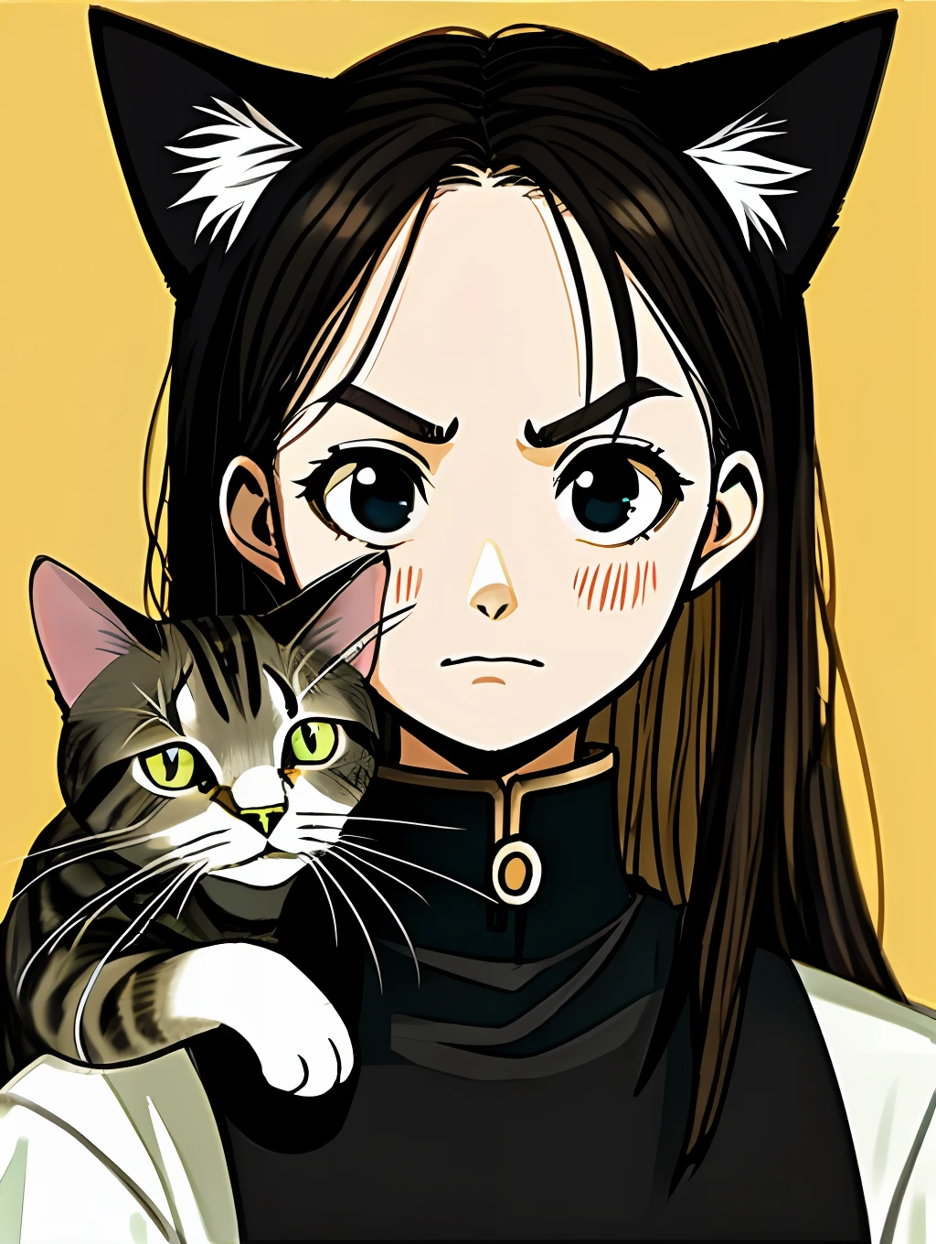 1Middle-aged girl in cat clothes and with a facial expression of shyness