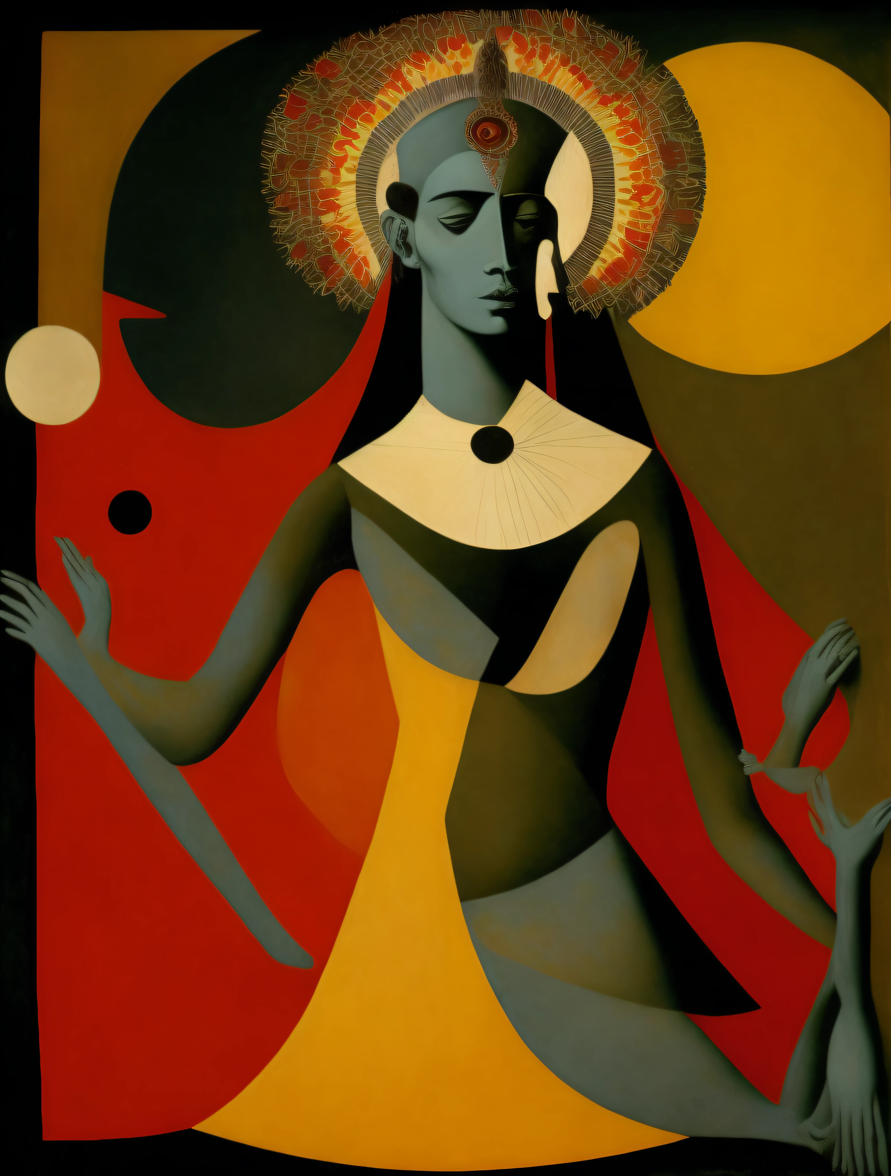 YAO of IANSÃ, deusa DOS VENTOS E RAIOS, a orixa FORTE, corpo inteiro,over all view, African ORIXÁ, cabelos Brancos,deusa, Entidade,joias de prata, tons VERMELHOS , CHUVA,goddess of the TROVÕES, Ioruba, negra linda, Matar,highes definition, Klint Tinta, abstrata,Orixás, vestindo um ade detalhado e intrincado,VERMELHHO, arte abstrata que usa formas sobrepostas, Estilo Guernica, Pablo Picasso, VERMELHOS coloridos para criar,deusa,olhar firme, sweet countenance cosmic goddess,Estilo Guernica, Pablo Picasso