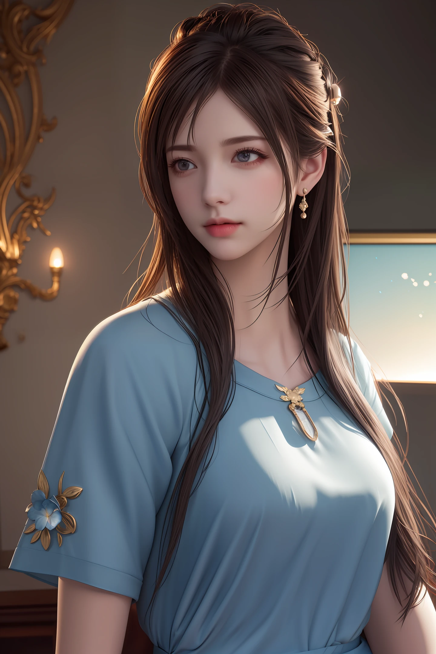 (RAW photo, best quality), (realistic, photo-realistic:1.3),best quality,highly detailed,masterpiece,ultra-detailed,illustration,1girl with her sleeping husband un his arms,upper_body,dynamic angle,world masterpiece theater,messy_long_hair,best quality,extremely detailed CG unity 8k wallpaper,ink,Amazing,cinematic lighting,lens_flare,,rembrand_style