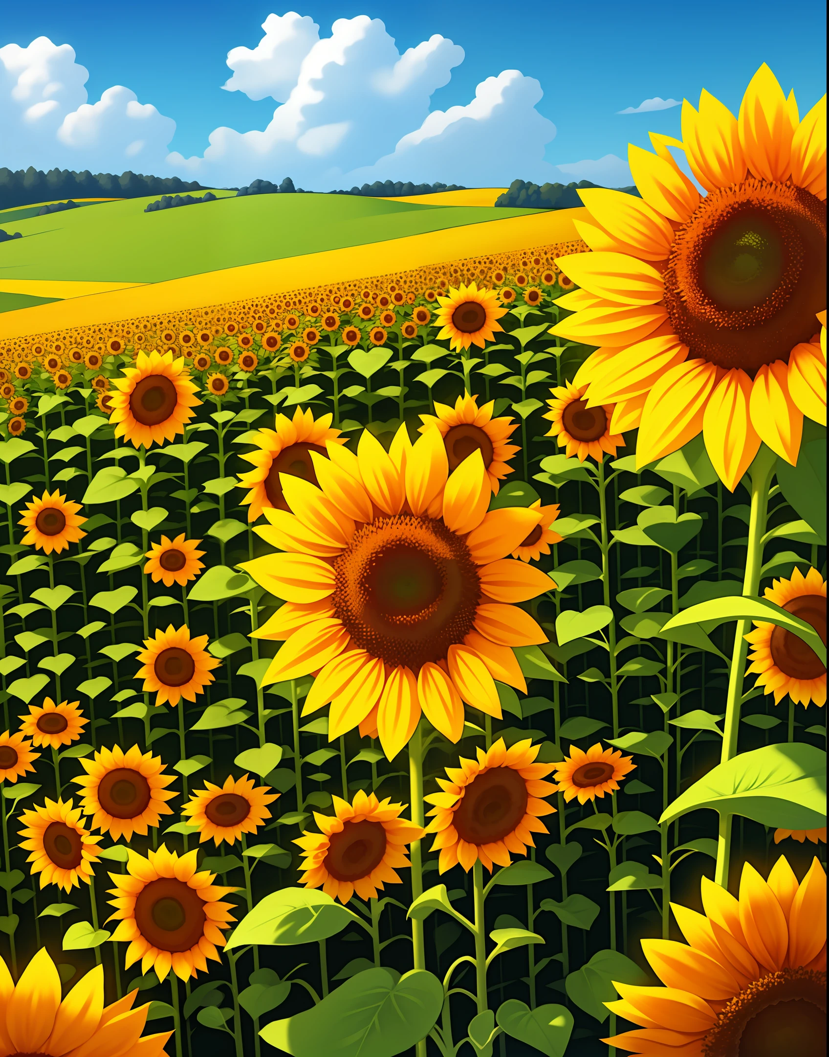 Sunflowers, grass, nobody