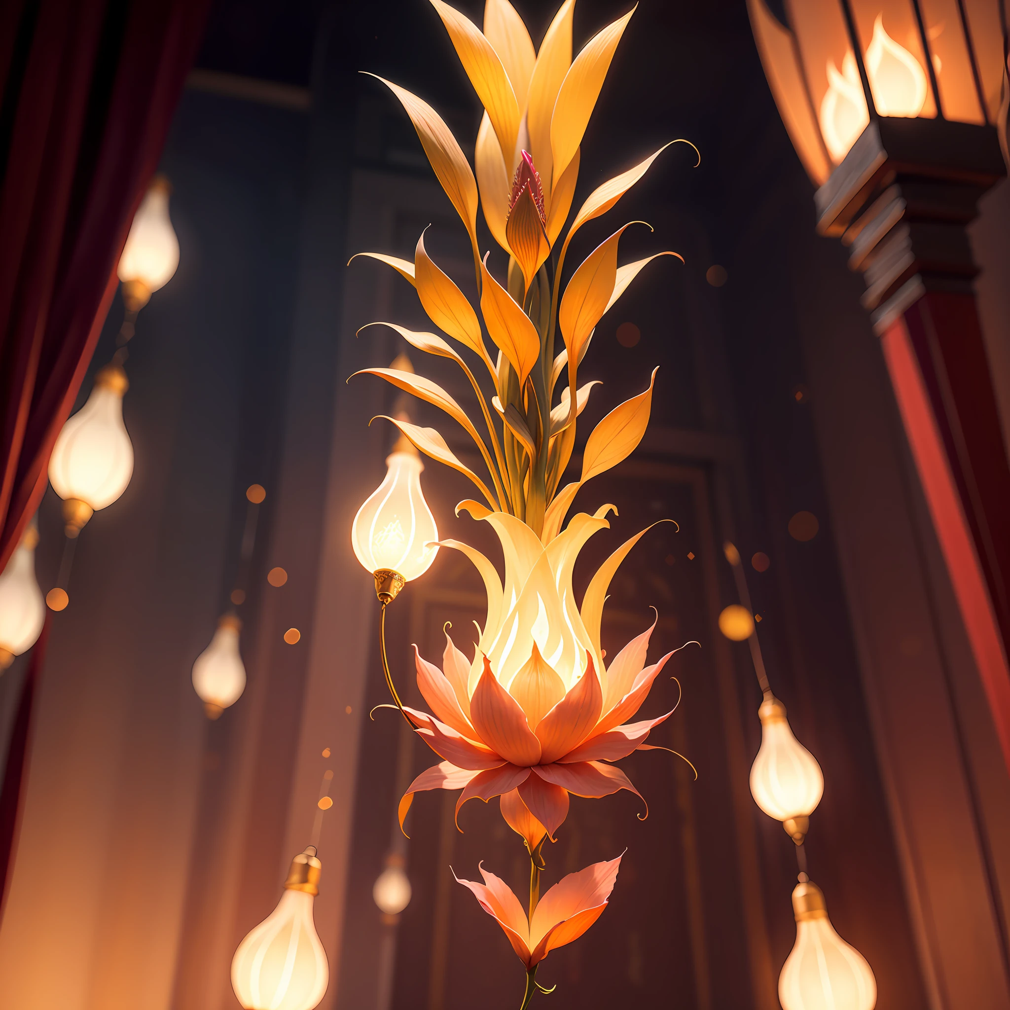 (ultra-detailed CG artwork,best qualtiy,tmasterpiece),Epiphyllum,The light of the Buddha shines,(Each delicate petal is illuminated by a soft glow),(wide wide shot,A high resolution),(volumettic light,depth of fields,bokeh),zori --auto