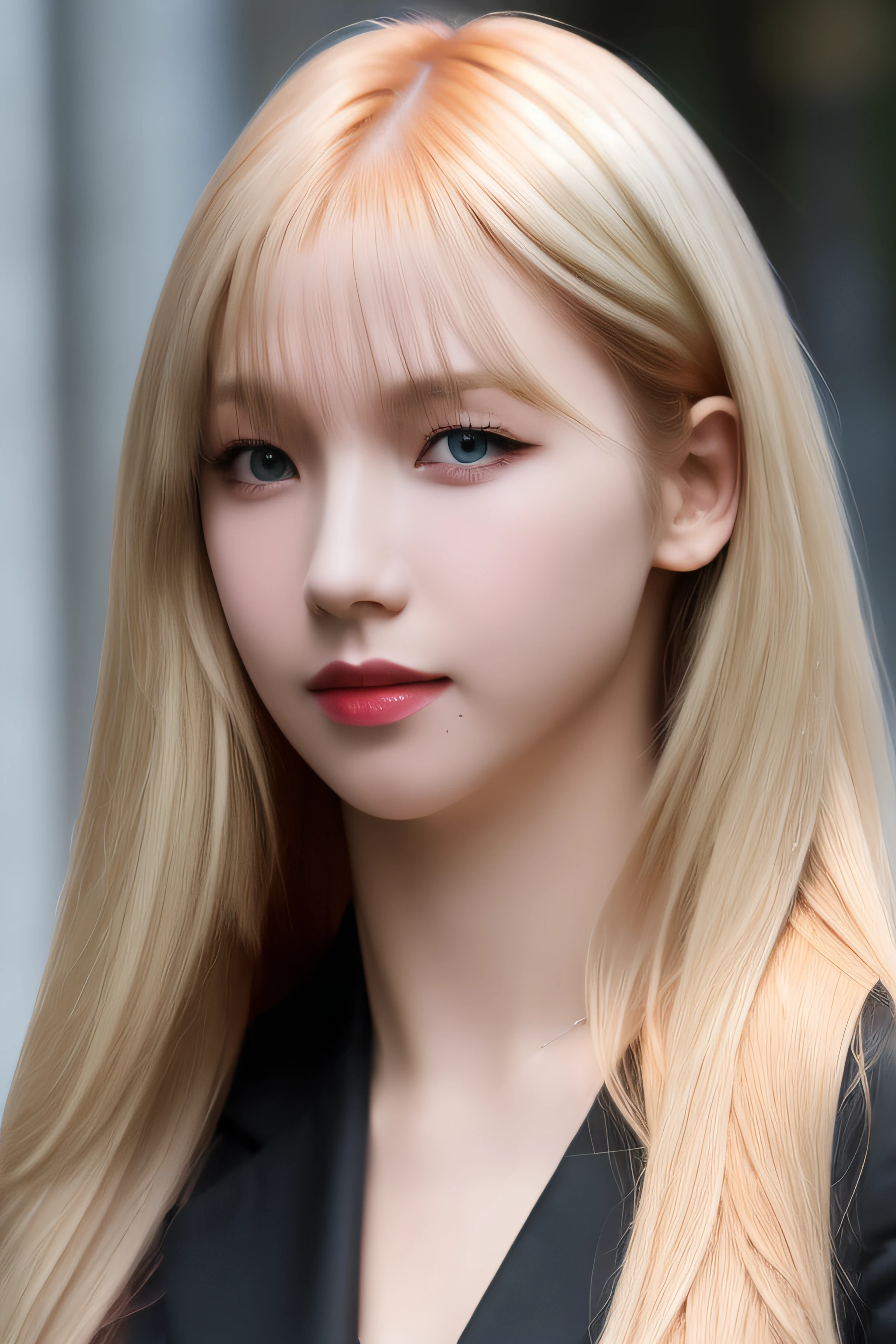 (bright blond hair,bangs:1.2),Karina, woman,complex 3d render ultra detailed, smile, portrait of beautiful woman, moody portrait, striking features, beauty, intricate details, dramatic composition, tension, contrast, texture, realism, high-quality rendering, stunning art, high quality, film grain, Fujifilm XT3,swirly bokeh,(realistic, photo-realistic:1.2),RAW photo,physically-based rendering,(looking at viewer:1.4),(8k, best quality, masterpiece:1.2),(full body shot:1.1),octane render,extremely detailed CG, unity 8k wallpaper,in street,urban,city,(studio soft light,sunlight:1.2),(standing:1.1),(a girl is wearing suit and blazer:1.5),hyper realistic detail shiny skin,ultra detailed,(ultra realistic:1.2),(intricate:1.2),(photorealistic:1.2),1girl,(skinny:1.3),detailed background ,(large breasts:1.1)