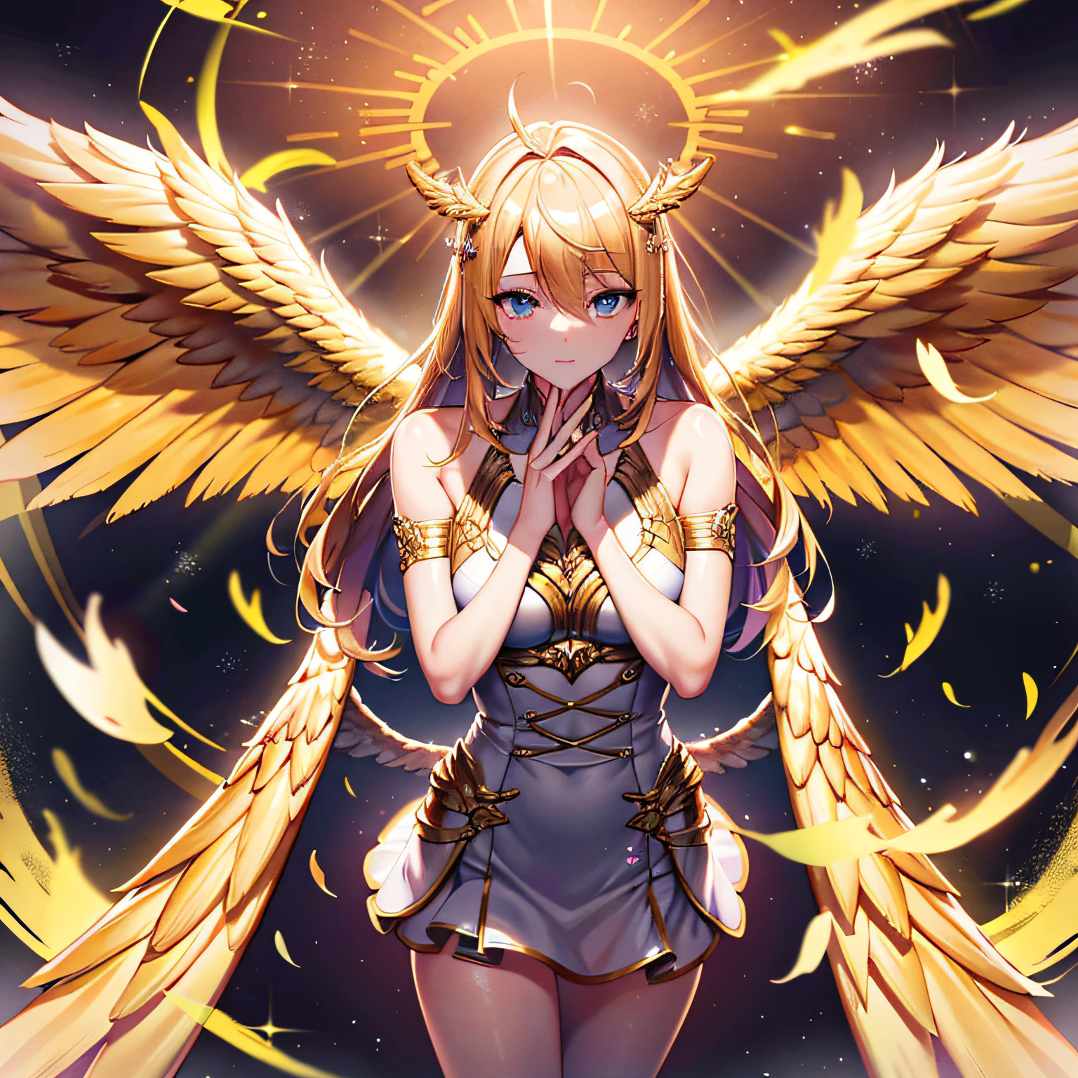 blond hairbl，Golden clothes，Wings of an angel，tmasterpiece，hyper HD --auto