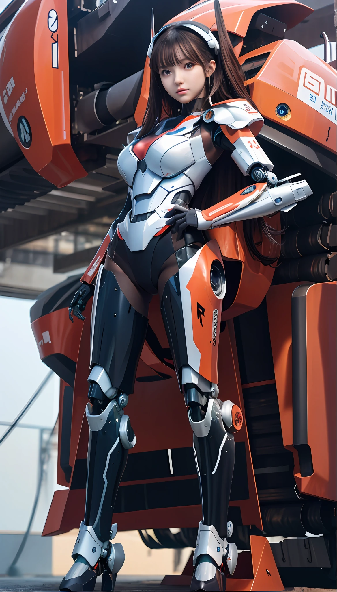 Anime girl in futuristic suit standing in front of a giant robot, girl in mecha cyber armor, cyberpunk anime girl mech, Mecha suit, female mecha, anime robotic mixed with organic, anime mecha aesthetic, Beautiful robot character design, Mechanized Valkyrie girl, symetry! futuristic robotic, wojtek fus, perfect anime cyborg woman, mecha asthetic