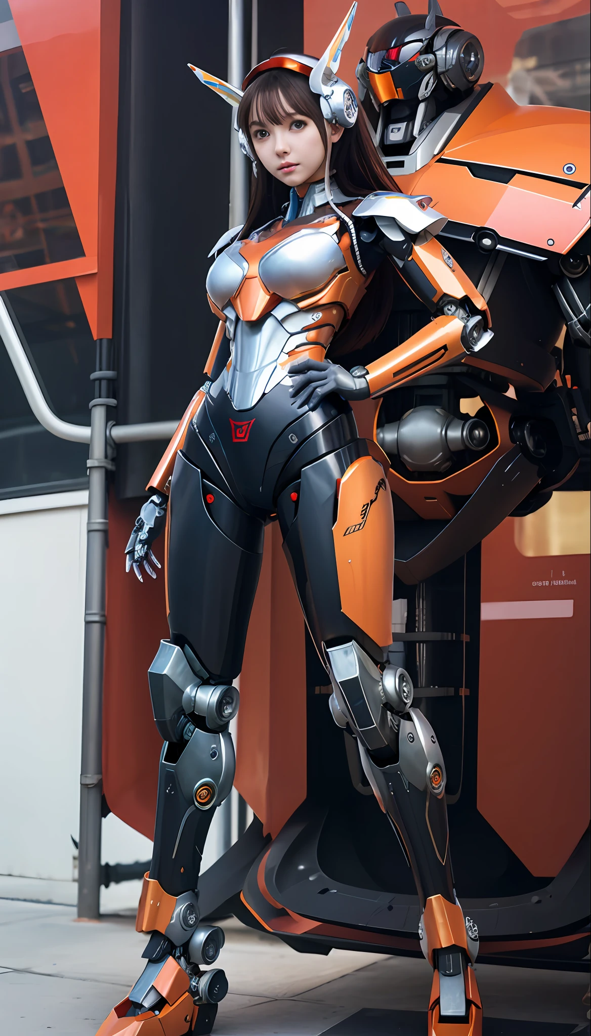 Anime girl in futuristic suit standing in front of a giant robot, girl in mecha cyber armor, cyberpunk anime girl mech, Mecha suit, female mecha, anime robotic mixed with organic, anime mecha aesthetic, Beautiful robot character design, Mechanized Valkyrie girl, symetry! futuristic robotic, wojtek fus, perfect anime cyborg woman, mecha asthetic