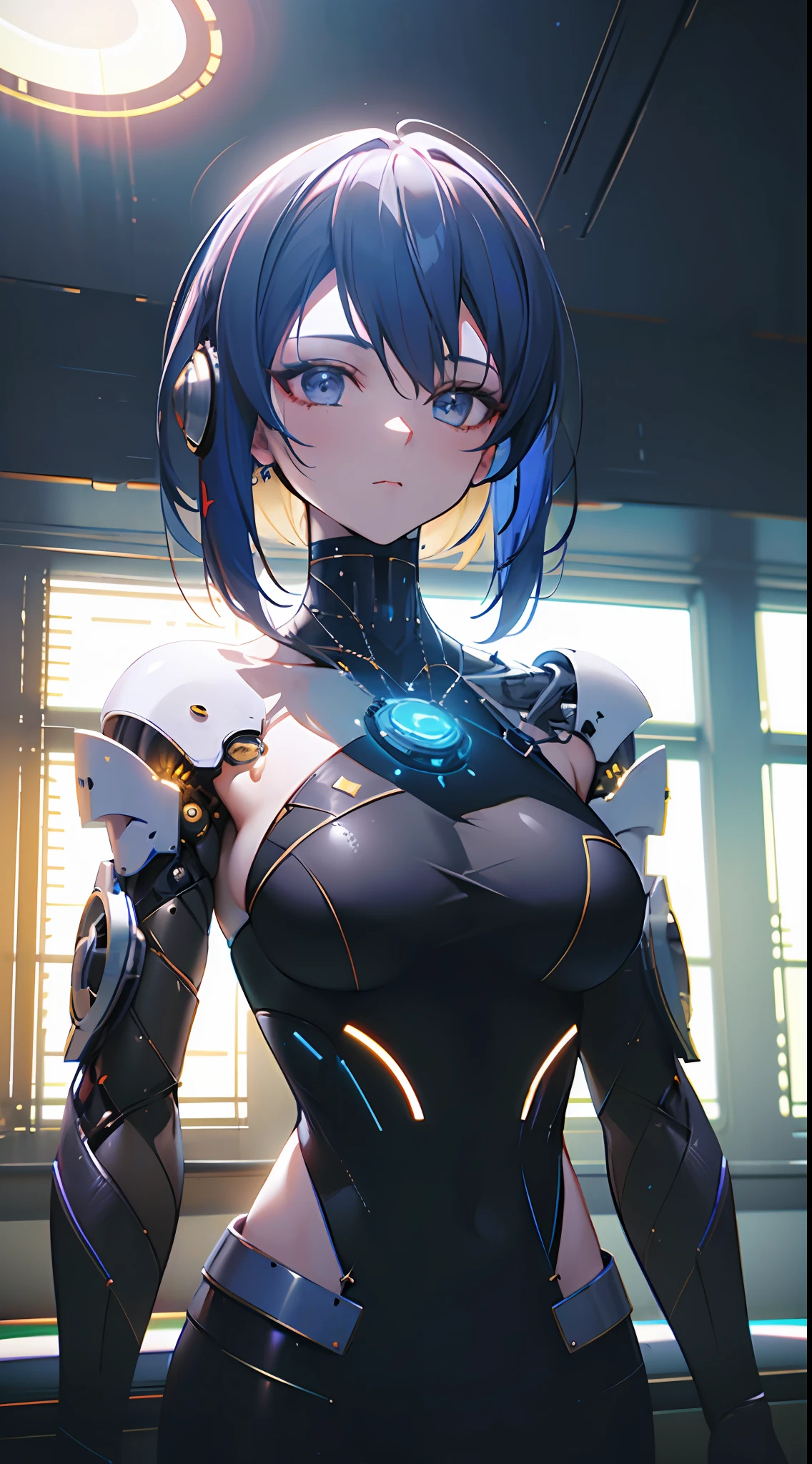 ((Best quality)), ((masterpiece)), (detailed:1.4), 3D, an image of a beautiful cyber female android,HDR (High Dynamic Range),Ray Tracing,NVIDIA RTX,Super-Resolution,Unreal 5,Subsurface scattering,PBR Texturing,Post-processing,Anisotropic Filtering,Depth-of-field,Maximum clarity and sharpness,Multi-layered textures,GG unity, Surface shading,Accurate simulation of light-material interaction,Perfect proportions,Octane Render,Two-tone lighting,Wide aperture,Low ISO,White balance,Rule of thirds,8K RAW, bokeh, dynamic pose, mechanical body, circuit line on face, mechanical joint, robotic face