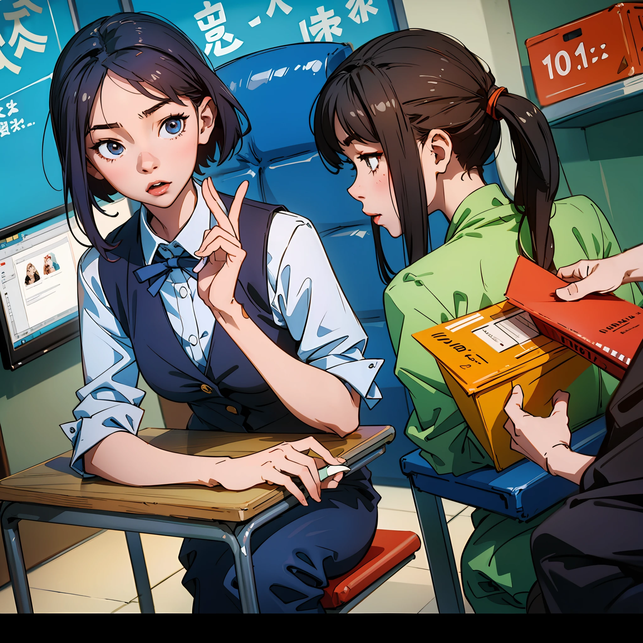 Asian teenager in school uniform，In the counseling room，Play sandbox games --auto