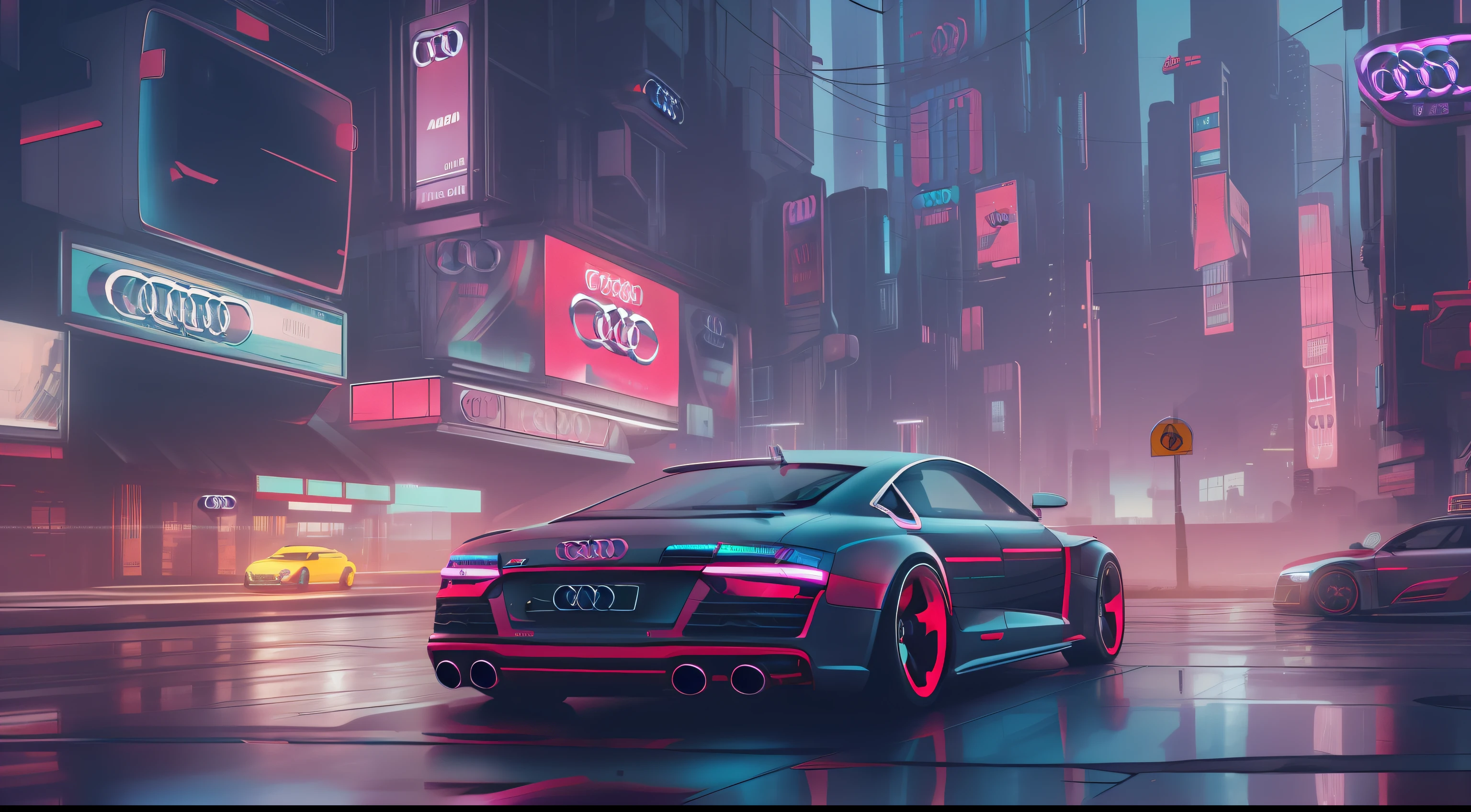 (audi car:1.2, cyberpunk city:1.3)