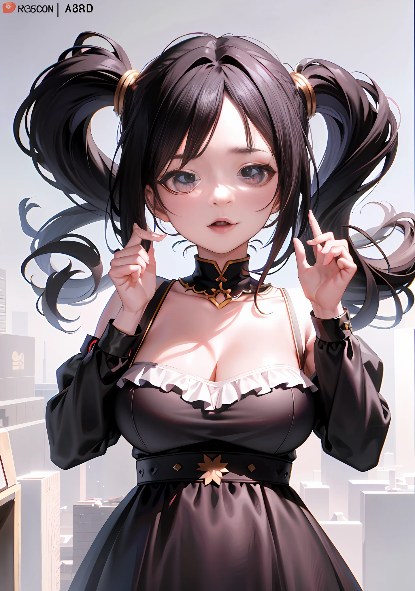 Anime girl in ponytail and black dress poses for photo, render of a cute 3d anime girl, anime styled 3d, photorealistic anime girl render, artwork in the style of guweiz, 爆乳、Colossal tits、Big breasts、3 d anime realistic, realistic anime 3 d style, Anime style. 8K, 3 d render character art 8 k, very detailed character, Cute 3d rendering anime girl in ponytail and black dress poses for photo, render of a cute 3d anime girl, anime styled 3d, photorealistic anime girl render, artwork in the style of guweiz,Big sticking out of clothes,,、 爆乳、Colossal tits、Big breasts、3 d anime realistic, realistic anime 3 d style, Anime style. 8K, 3 d render character art 8 k, very detailed character, cute 3d render