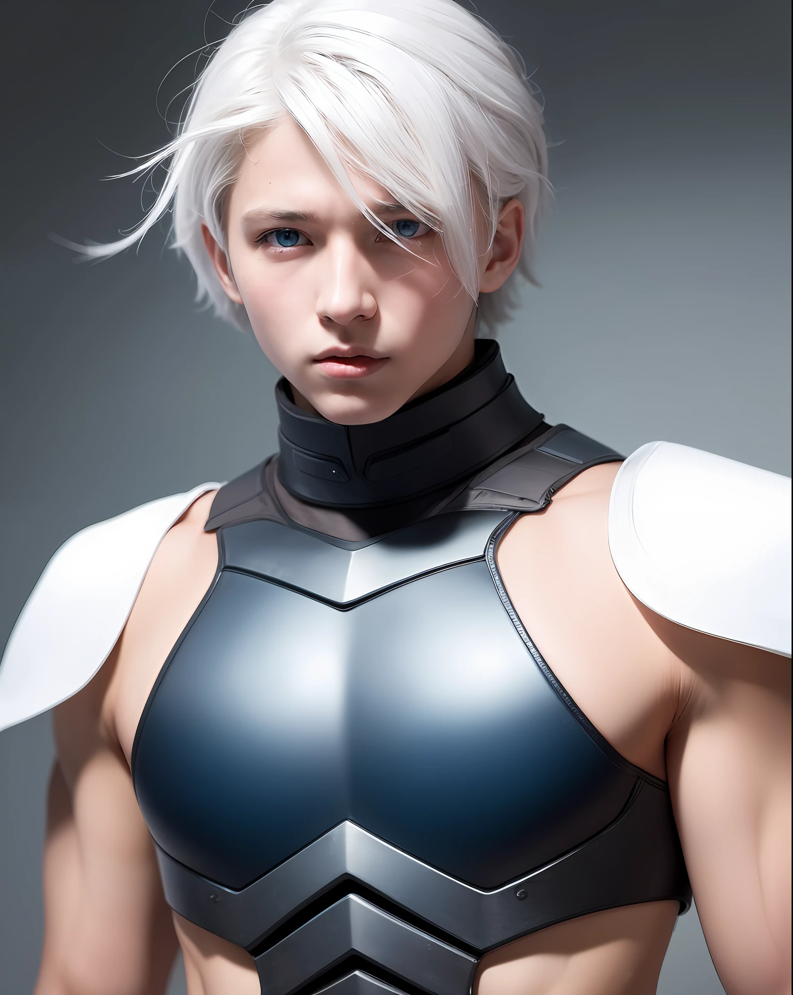 1boy, blue eyes,white hair, best quality, photo, 4k,looking at viewer,upper body,wear armor,