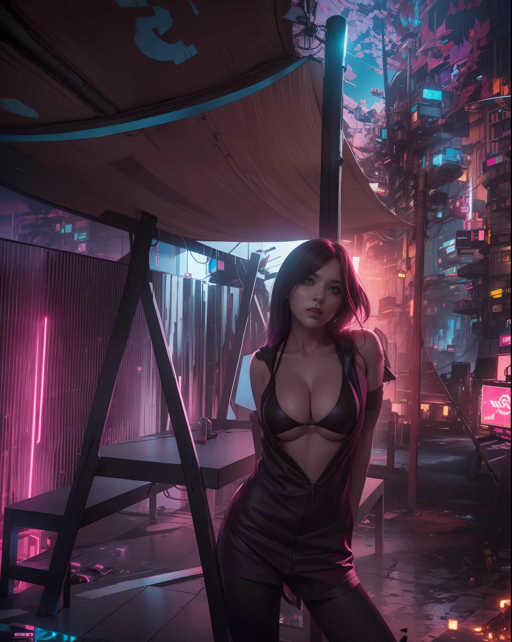 A girl cyberpunk, ultra UHD, ultra detailed, violet perple cinematic, highres