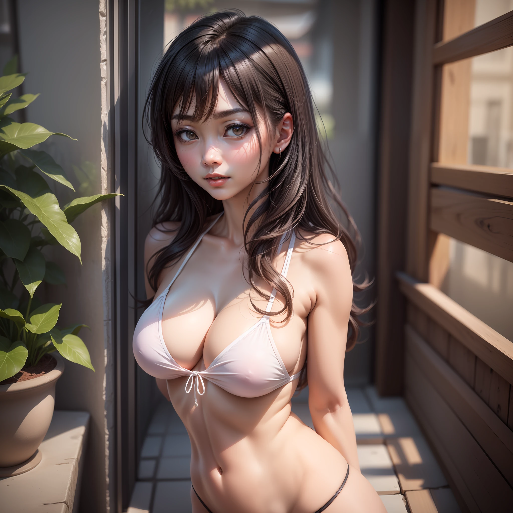 Ultra photo realsisim, Photo, Photorealistic, High quality, Realistic style, full body, High definition, High quality, Realistic, shaded, Photorealism, Ray tracing, 8K, hyper HD, （jpn， toyko， 城市， (Hyper-realistic), (illustratio), (A high resolution), (8K), (extremely higly detailed), (Most Best Illustration), (美丽细致的眼睛), (best qualtiy), (ultra - detailed), (tmasterpiece), ( the wallpaper), (Detailed face), 独奏, 1个Giant Breast Girl, looking at viewert, the detail, Detailed face, in the darkness nigth, deep shading, low tune, pureerosfaceace_V1, ssmile, A half body, See-through super little bikini, Long legs, Big breasts Thin waist, Cocked buttocks, Ultra-fine makeup, Ultra-fine lining, leg apart