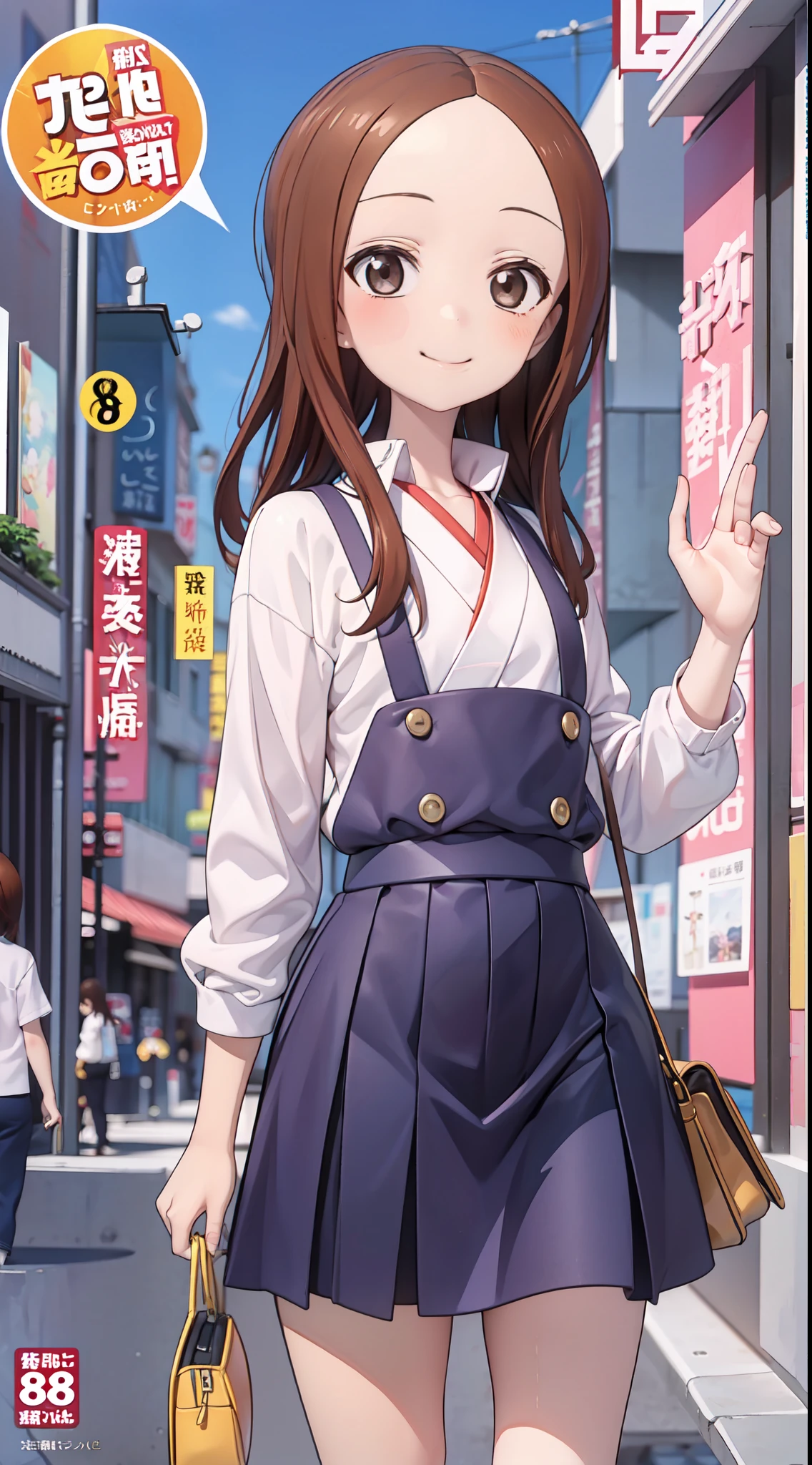 takagi-san，校服，White shirt，ssmile，Comic cover style，Comic cover title,8K