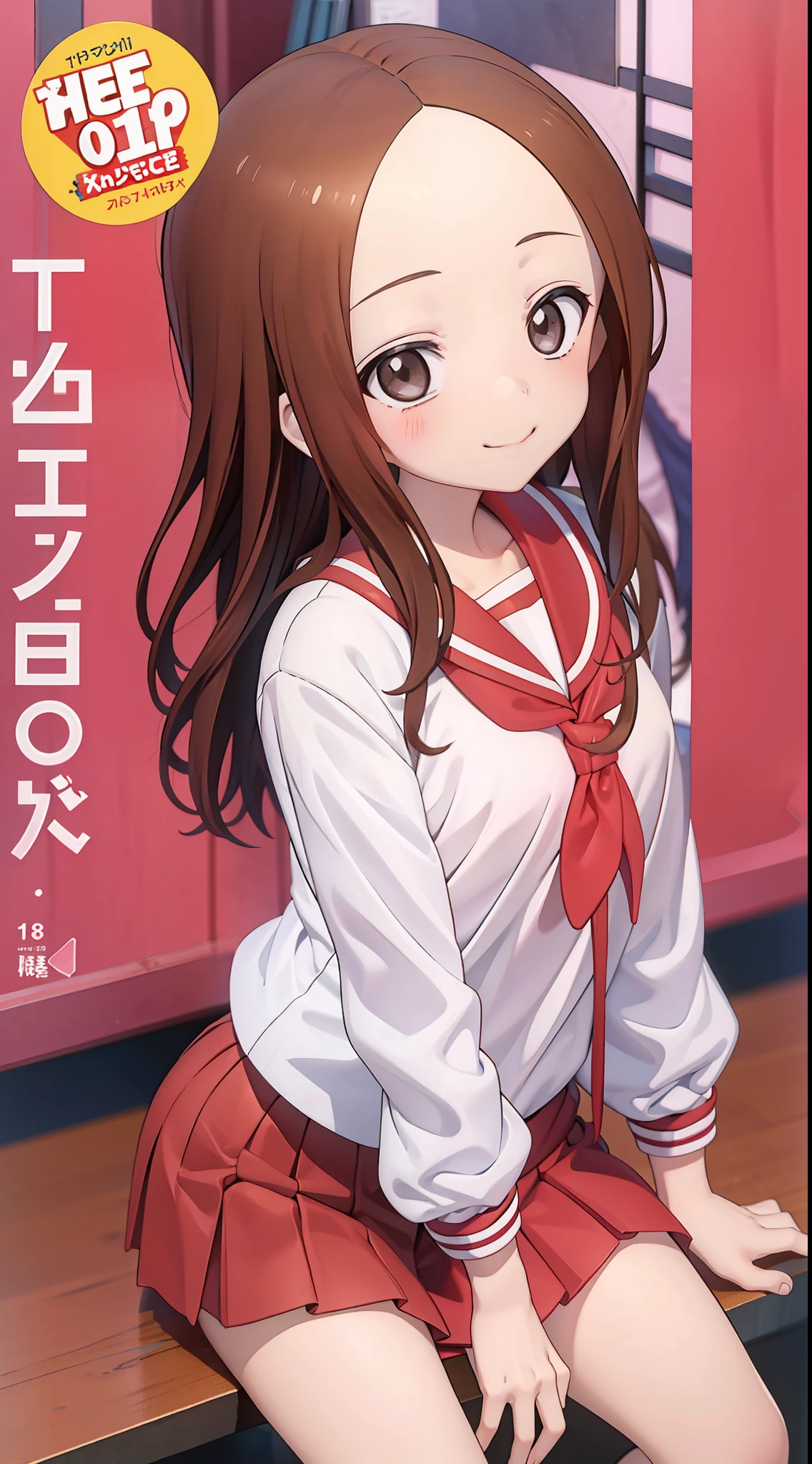 takagi-san，校服，White shirt，ssmile，Comic cover style，Comic cover title,8K