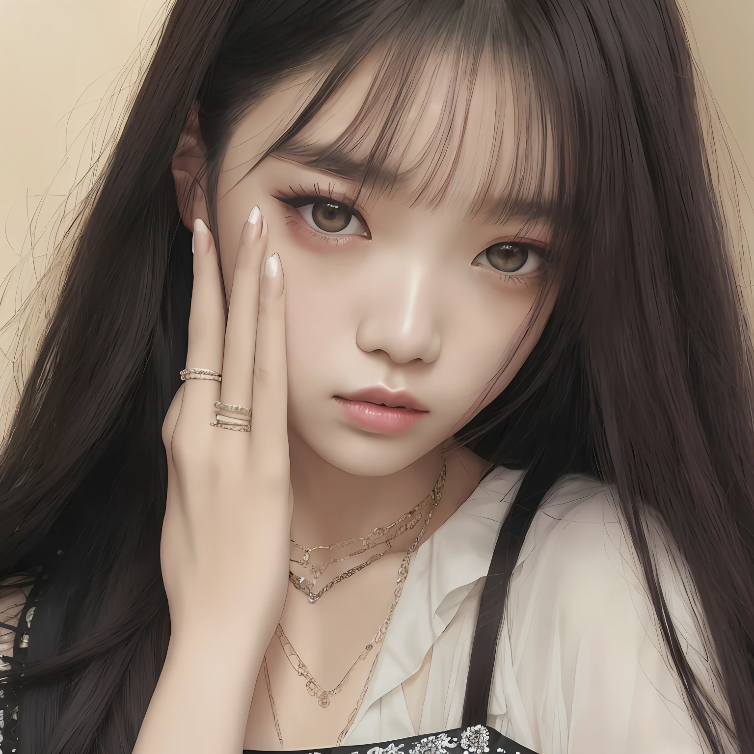 Brunette necklace woman,ulzzangs,lalisa manobal,Shin Jinying,Long hair and glare at the eyes,Korean Gothic girl,Black powder Larisa Manoban,Black pink Josie portrait,jaeyeon nam,Korean girls,Choi Hyun-hwa,Black Pink Josie。 --auto