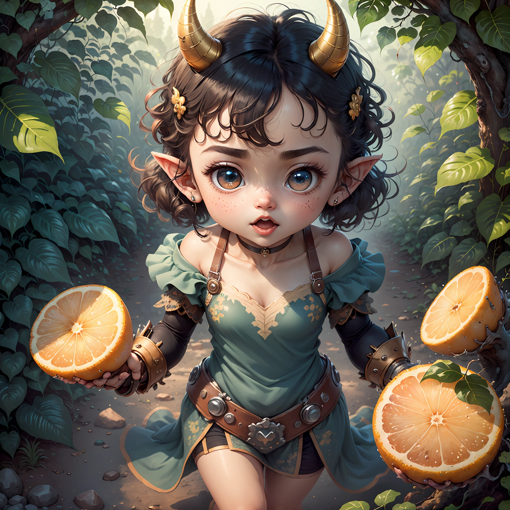 (extremely cute and delicate CG illustration, ultra-detailed and ultra-high quality), best illumination, best shadow, an extremely cute and adorable cu73cre4ture (agama), with big round eyes and a small cute mouth, small horns on its head, vibrant and vivid colors, dynamic angle, dynamic pose, floating, in a magical and enchanting place, with lush vegetation and vibrant flowers.