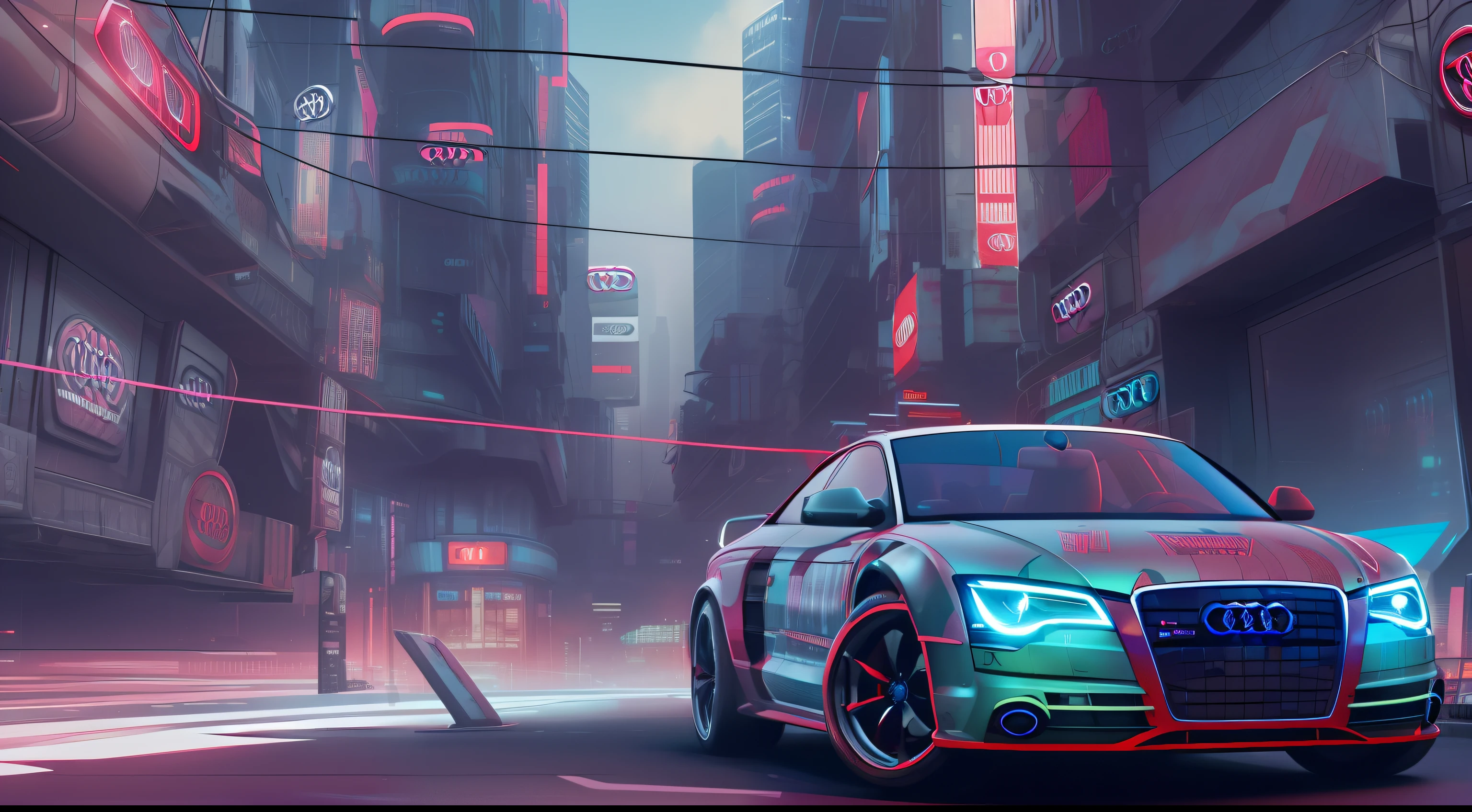 (audi car:1.2, cyberpunk city:1.3)