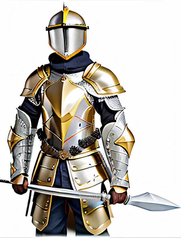 um cavaleiro em armadura com uma espada e escudo, cavaleiro blindado, cavaleiro usando armadura de placa, usando armadura de cavaleiro, armadura do cavaleiro, armadura pesada de prata e ouro, cavaleiro em armadura, armadura dos cavaleiros, armadura de prata detalhada, guerreiro blindado, terno de armadura, armadura medieval, armadura medieval do poder do cavaleiro, armadura altamente detalhada, vestindo armadura de cavaleiro, armadura de metal de prata, Historical armor --auto
