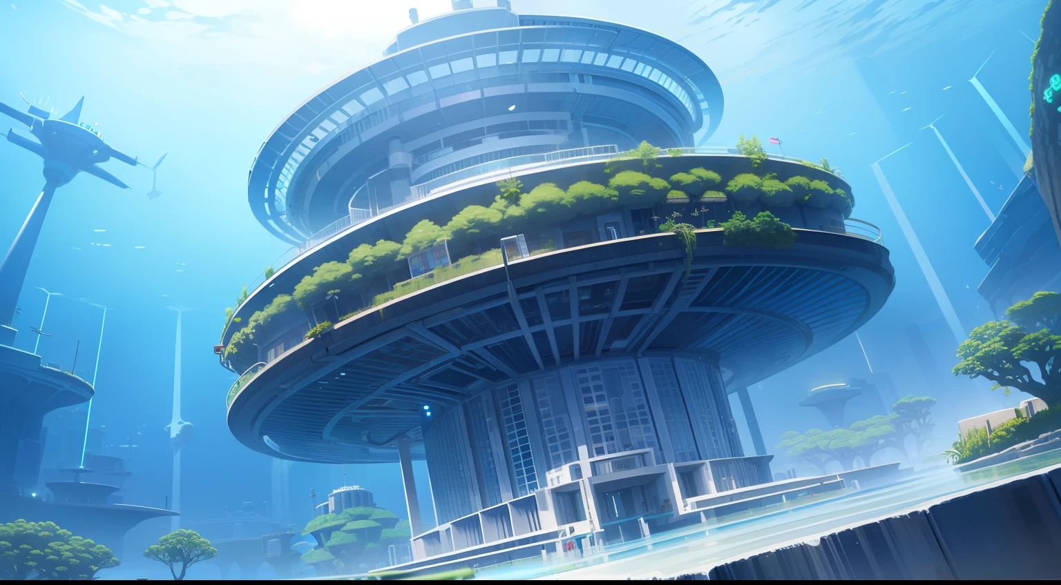 Biotech Utopia:
Imagine an undersea city of the future where biotechnology has evolved。Biotechnical buildings and transparent organic materials、Features architecture fused with marine life。pure、Genetically engineered marine organisms and、Incorporate residents with biometric interfaces。