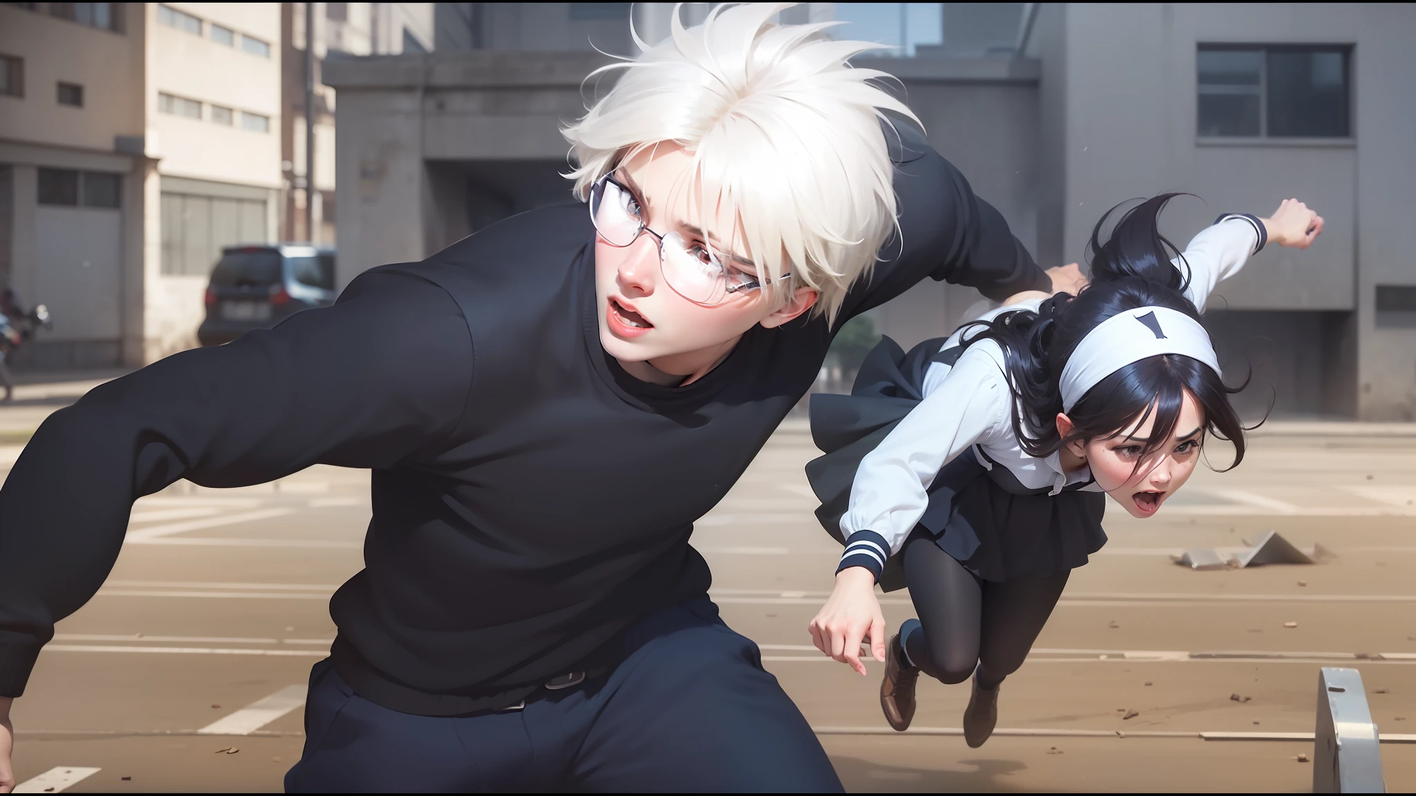 Best quality, one boys, one girl, A man who threw a woman, realistic