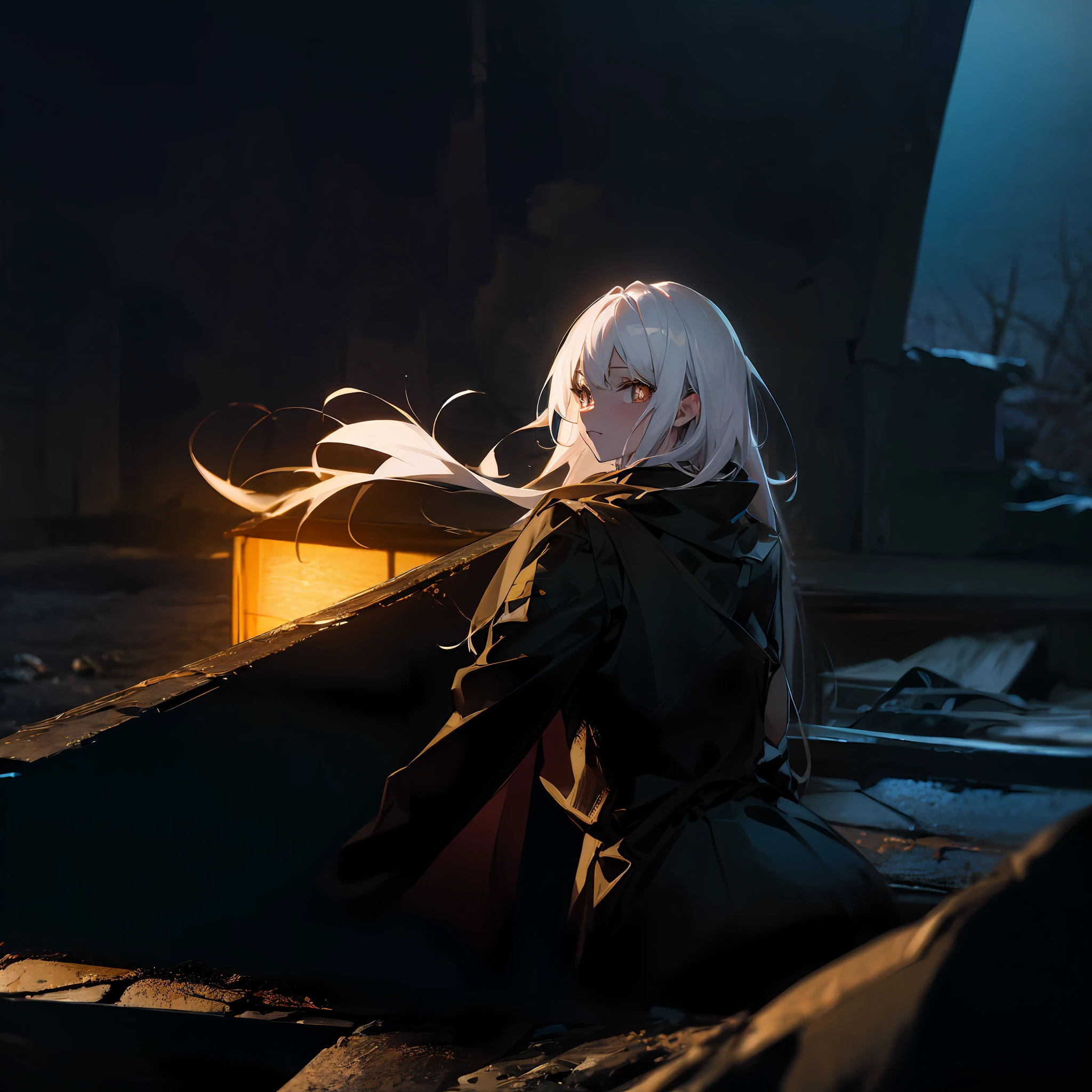 The girl in the apocalypse,The scene is complex and ambitious,Light golden pupils,Silvery-white hair,Look ahead,8k ultra high definition --auto