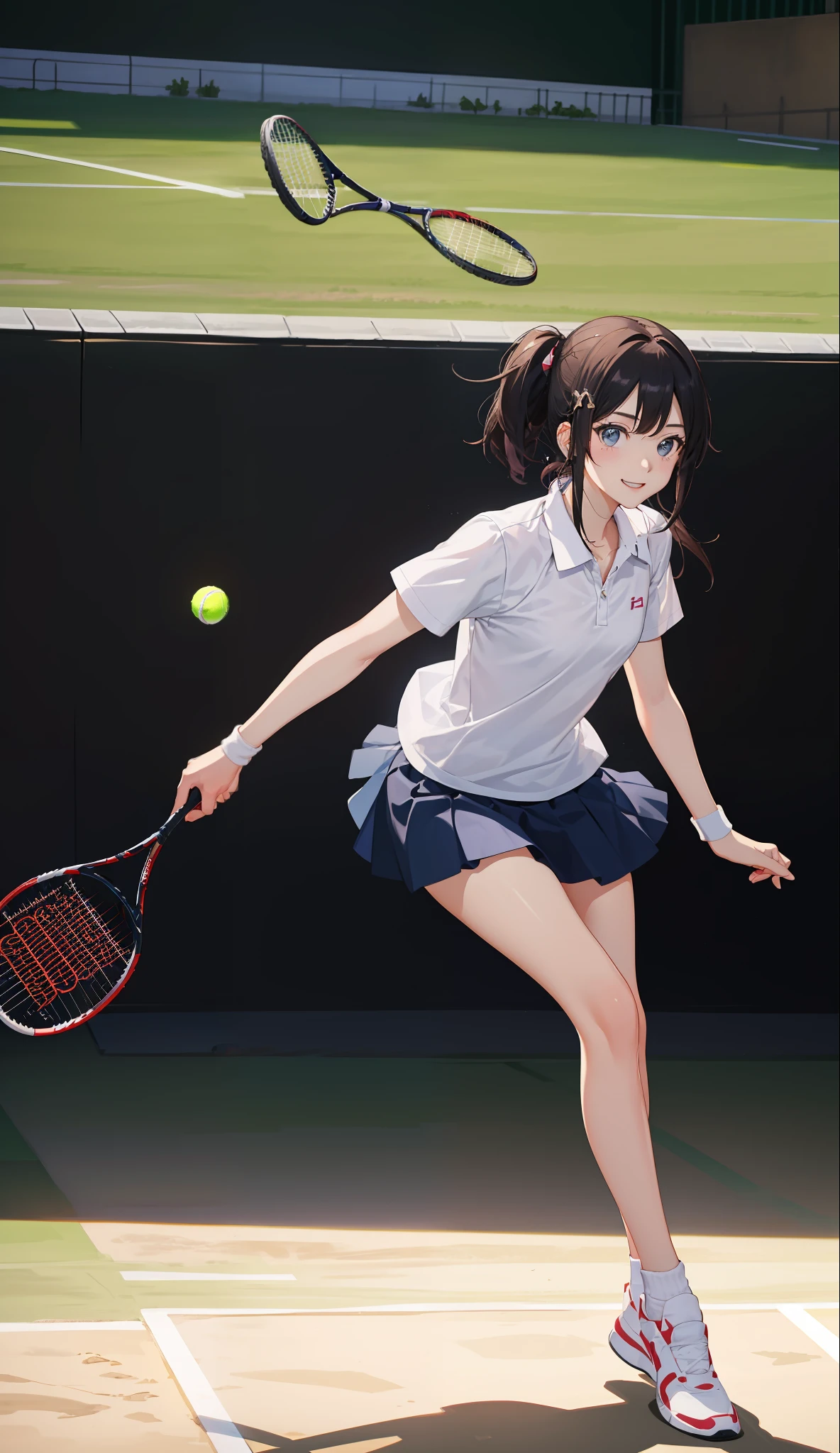 1The girls、Shirts、pleatedskirt、17 age、Bob Hair Style、A smile、A delightful!、japanes、enmaided、Chromo-white skin、Beautiful eyes、(small tits)、Playing tennis、Wimbledon、Wearing white tennis wear、电影灯光、