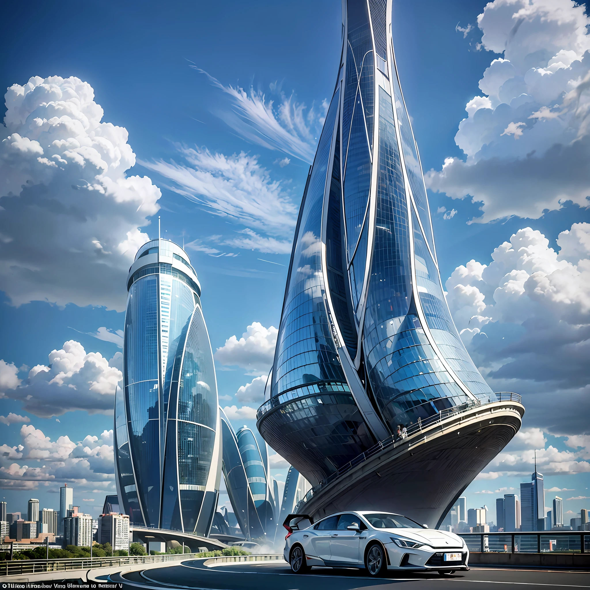 Tower,truth,The future cityscape is filled with awe-inspiring technological marvels. Towering skyscrapers rise into the clouds, boasting sleek and modern designs. The fusion of streamlined, curved, and geometric architectural structures with reflective materials and glass facades creates a mesmerizing futuristic landscape. On the streets, remarkable floating transportation vehicles glide swiftly, such as flying cars or maglev trains, exuding a high-tech exterior as they navigate the city's airspace style:Photographi