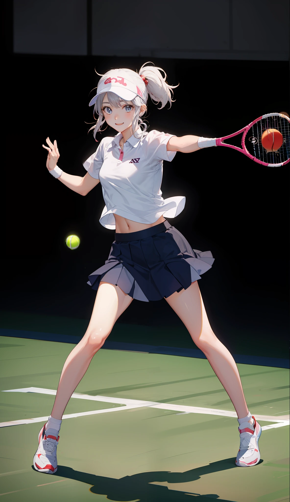 １The girls、Shirts、pleatedskirt、17 age、Bob Hair Style、A smile、A delightful!、japanes、enmaided、Chromo-white skin、Beautiful eyes、（small tits）、Playing tennis、Wimbledon、Wearing white tennis wear、电影灯光、