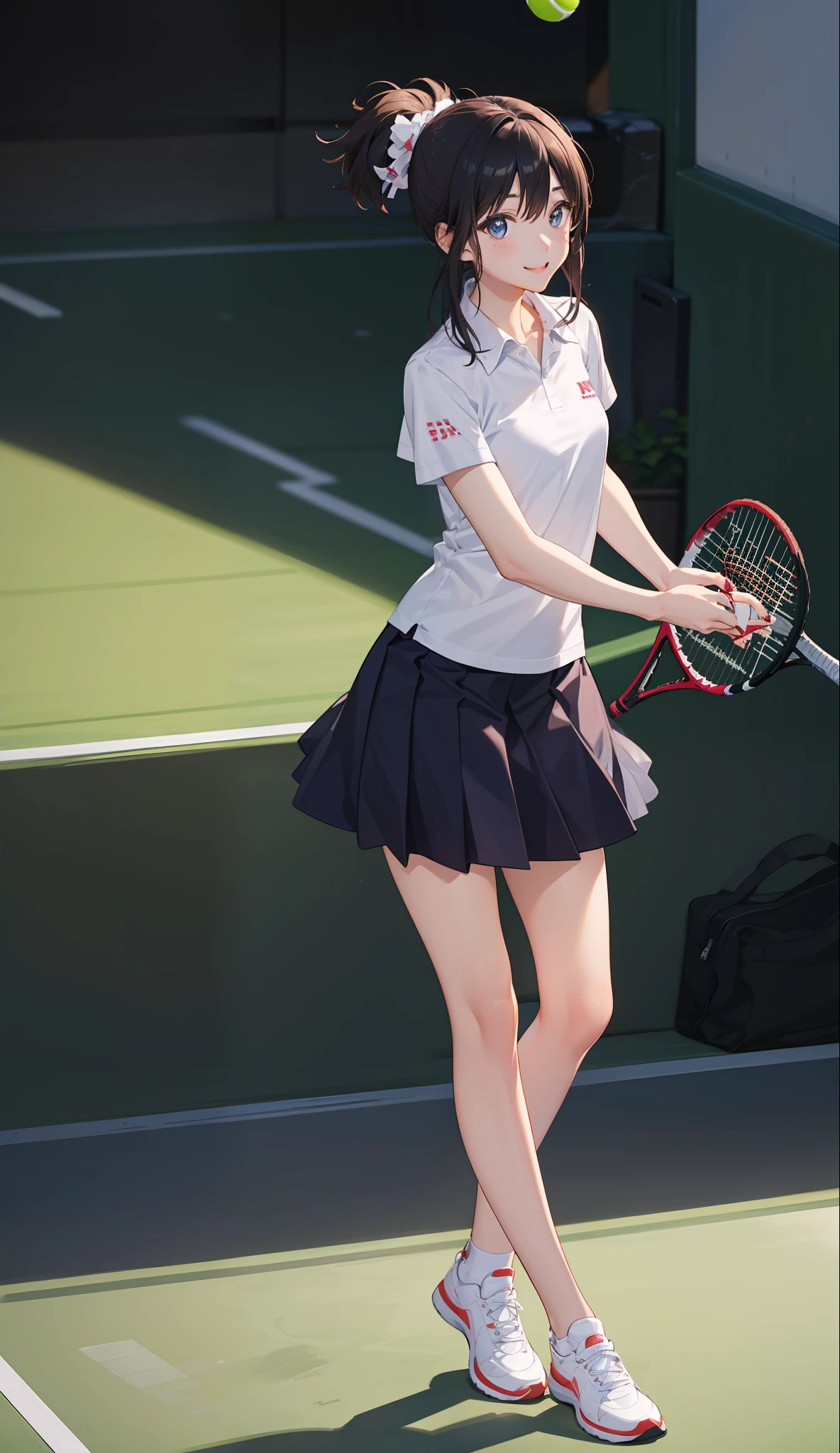 1The girls、Shirts、pleatedskirt、17 age、Bob Hair Style、A smile、A delightful!、japanes、enmaided、Chromo-white skin、Beautiful eyes、(small tits)、Playing tennis、Wimbledon、Wearing white tennis wear、电影灯光、