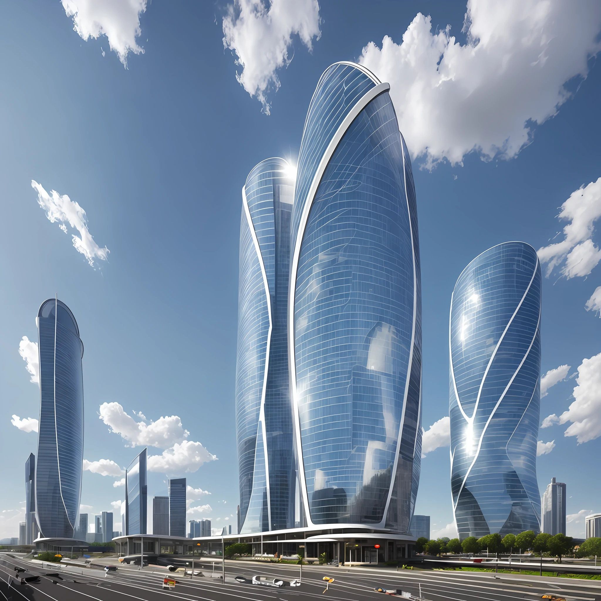Tower,truth,The future cityscape is filled with awe-inspiring technological marvels. Towering skyscrapers rise into the clouds, boasting sleek and modern designs. The fusion of streamlined, curved, and geometric architectural structures with reflective materials and glass facades creates a mesmerizing futuristic landscape. On the streets, remarkable floating transportation vehicles glide swiftly, such as flying cars or maglev trains, exuding a high-tech exterior as they navigate the city's airspace style:Photographi