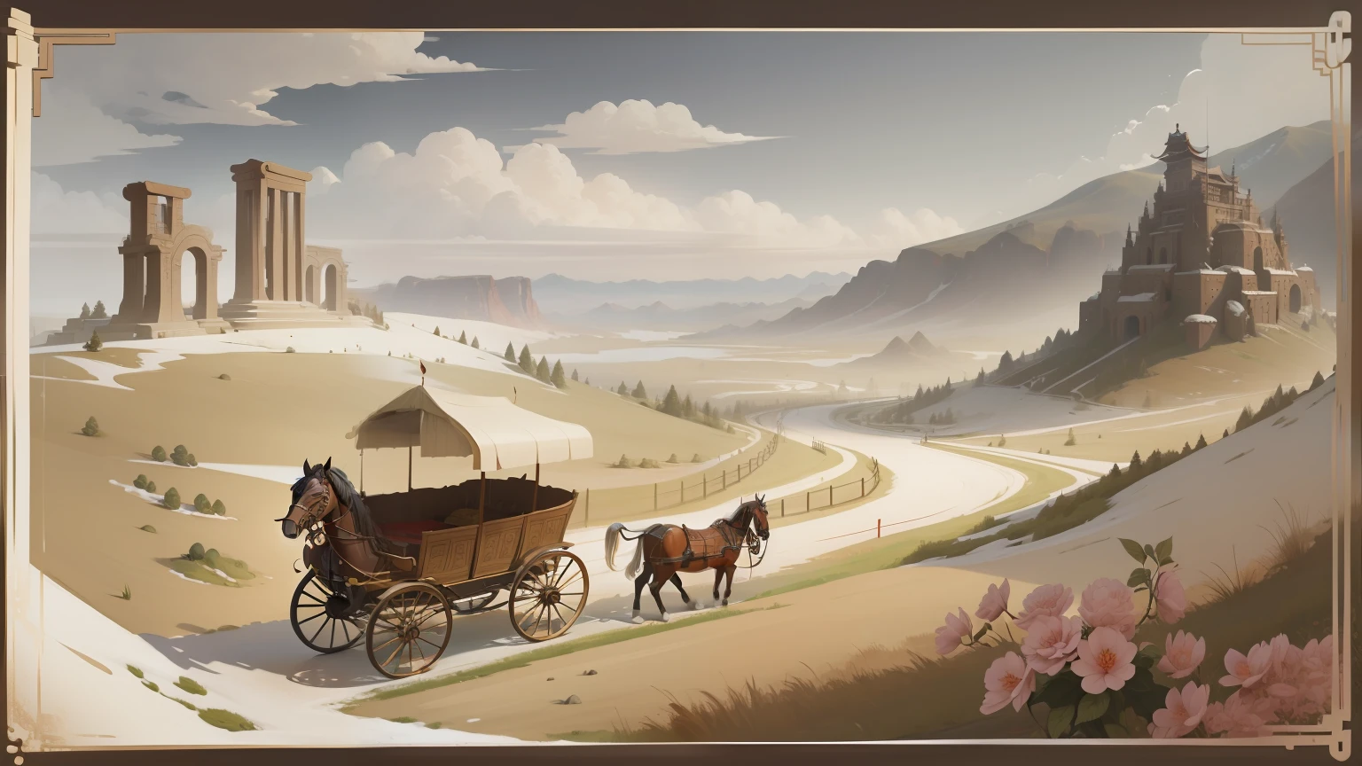 Ancient horse carriage retro style, Chinese mythological style