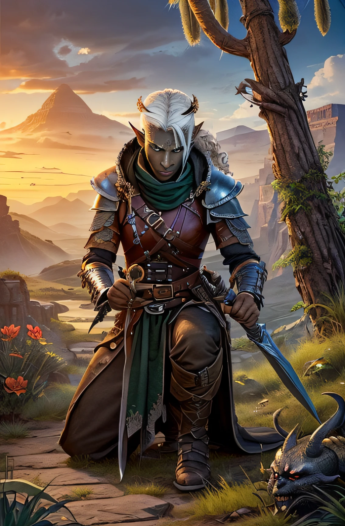 (concept art), (Realistic:1.33), (high quality depth map:1.1), (Medieval RPG, {Northern European|Italian|Swedish|Polish|Russian|Arabian|Jewish|Persian|Mongolian|East Asian|South East Asian|African|Native American|Egyptian|Babylonian|Spanish|East Asian Indian} looking {young adult|adult|} {Male|Slim Male|Female|Petite Female} ({searching for something|investigating a crime|fighting someone|studying a book|drinking|flying somewhere|crouching|squatting|riding a horse|at the wheel of a ship|flying an airship|kneeling|running|running from something|fighting a monster|swimming|training|examining an item|action pose|seductive pose|psychotic pose|}:1.1), {full body} Character Portrait, realistic detailed {brown|hazel|green|aqua|black} eyes, detail {angular|round|symmetrical|oval} face:1.2), ({high depth dark|high depth light} {Throne Room|House|Dining Room|Arena|Store|Castle|Medieval City|Town|Village|Port|Sea|Ship|Boat|Floating Mountains|Snowy|Burnt Down|Idyllic|Dystopian|Utopian|Militaristic|Wedding|Party|Battlefield|Camp fire|Army|Cavalry Charge|Medieval Battle|Tavern|Inn|Bedroom|Caves|Underdark|Magic School|Airship Deck|Airships|Airship Battle|Pirate Ship|Oceanic Battle|Swamp|Arid Desert|Oasis Desert|Forest|Mountainous|Arctic|Jungle|Temperate|Steppe|Mediterranean|Monsoon Forest|Shrubland|Grassland|Wet Desert|Grass Savanna|Tree Savanna|Tropical Rainforest|Alpine tundra|montane forests|Hellish|Heavenly} detailed background:1.1), ({brown|black|white|blonde|platinum blonde|silver|ginger|light brown} {long|curly|medium|braided|pony tail|fancy|bangs|fringe|buzz cut} hair:1.3), ({pale|perfect|aged|scarred|freckled} skin:1.2), ({wizard|knight||thief|pirate|airship captain|rogue|assassin|monarch|merchant|sorceress|witch|warlock|royalty|warrior|slave|noble|barbarian|archer|murderer|serial killer|prostitute|tavern owner}:1.1), ({human|elf|dragon|red tiefling|demon|drow|angel|succubus|incubus|dryad|vampire|goddess|devil|god|green orc|dwarf|red kitsune}:1.2), ({bleak theme|romantic