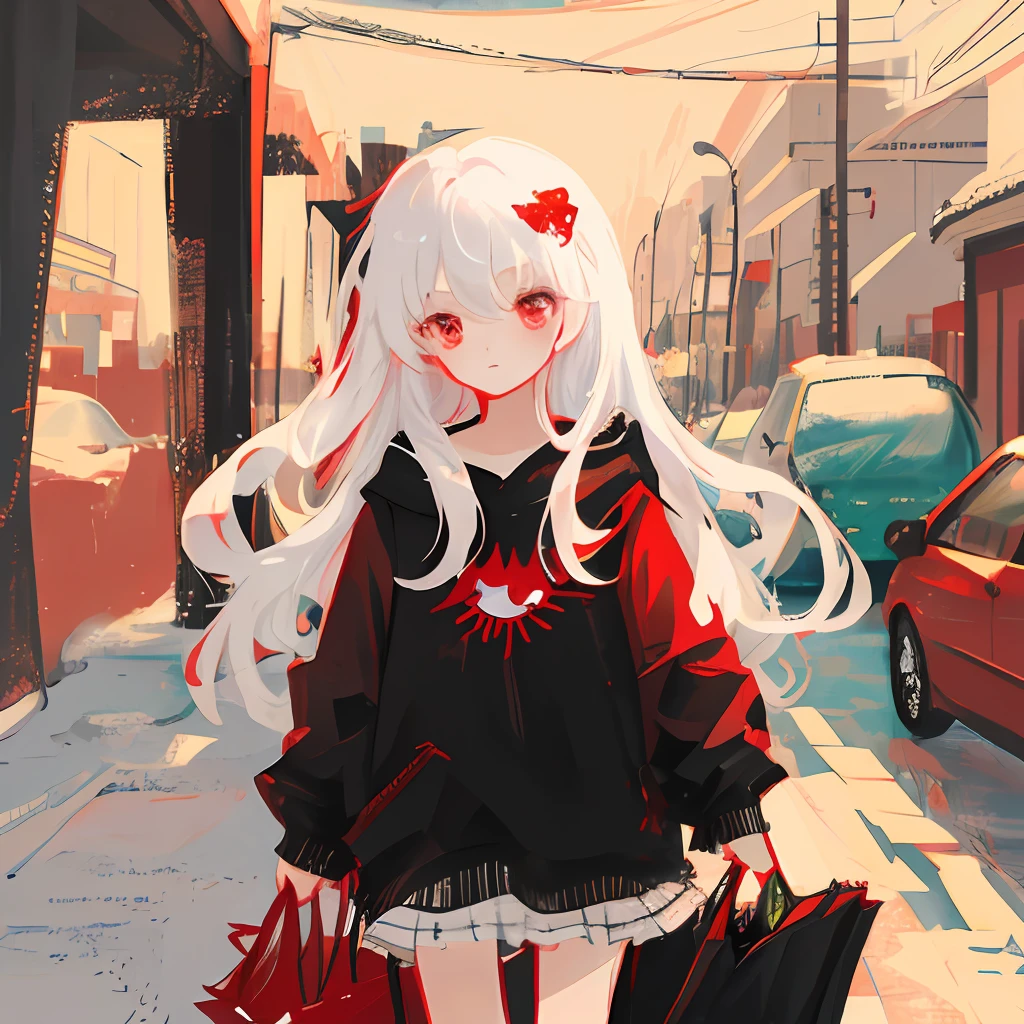 (high qulity)(White beautiful hair)(Red eyes)(Two-dimensional )(12year old)(Cute drawing style)