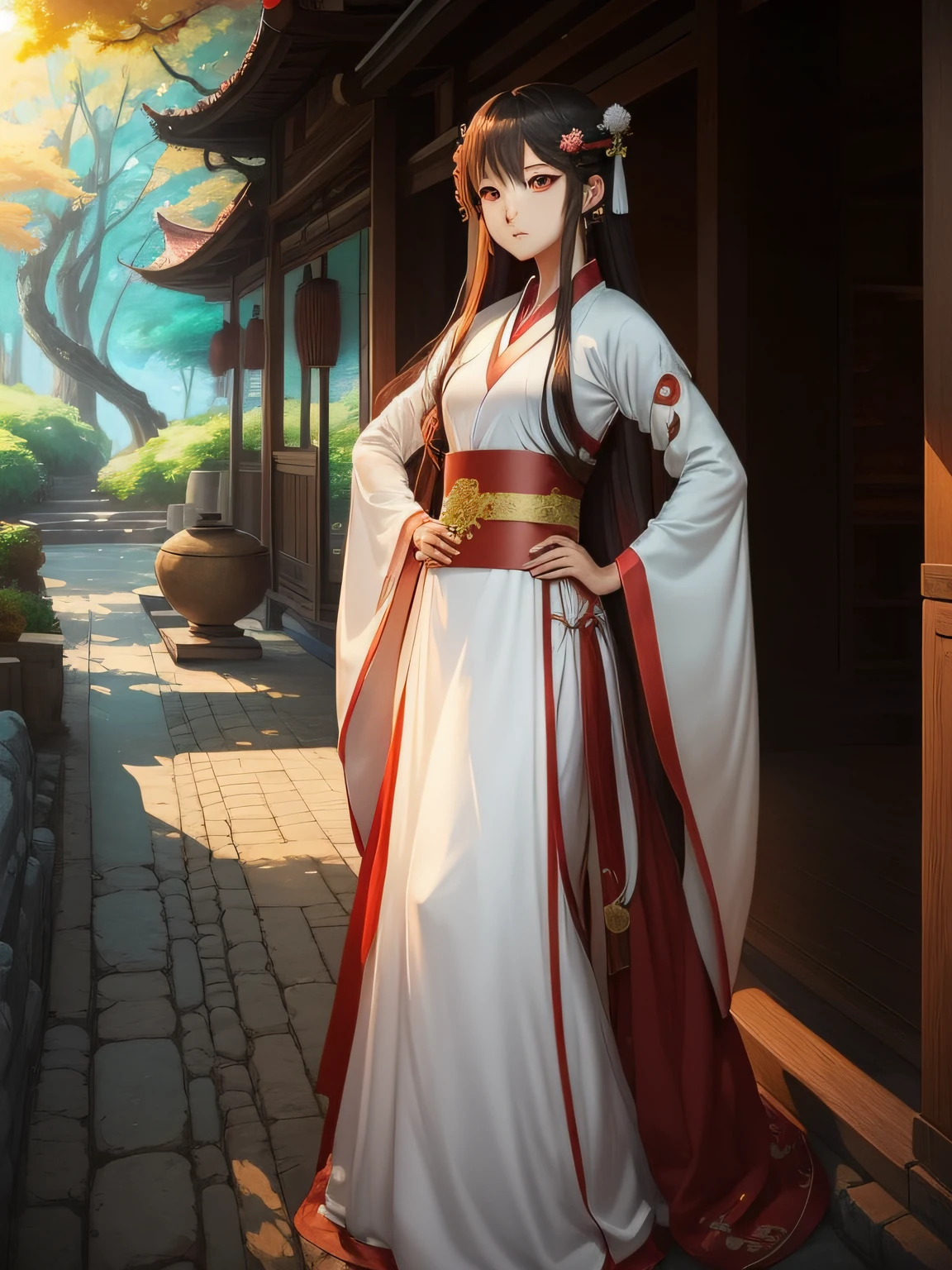 Anime princess，Hanfu，Long hair，white backgrounid， --auto