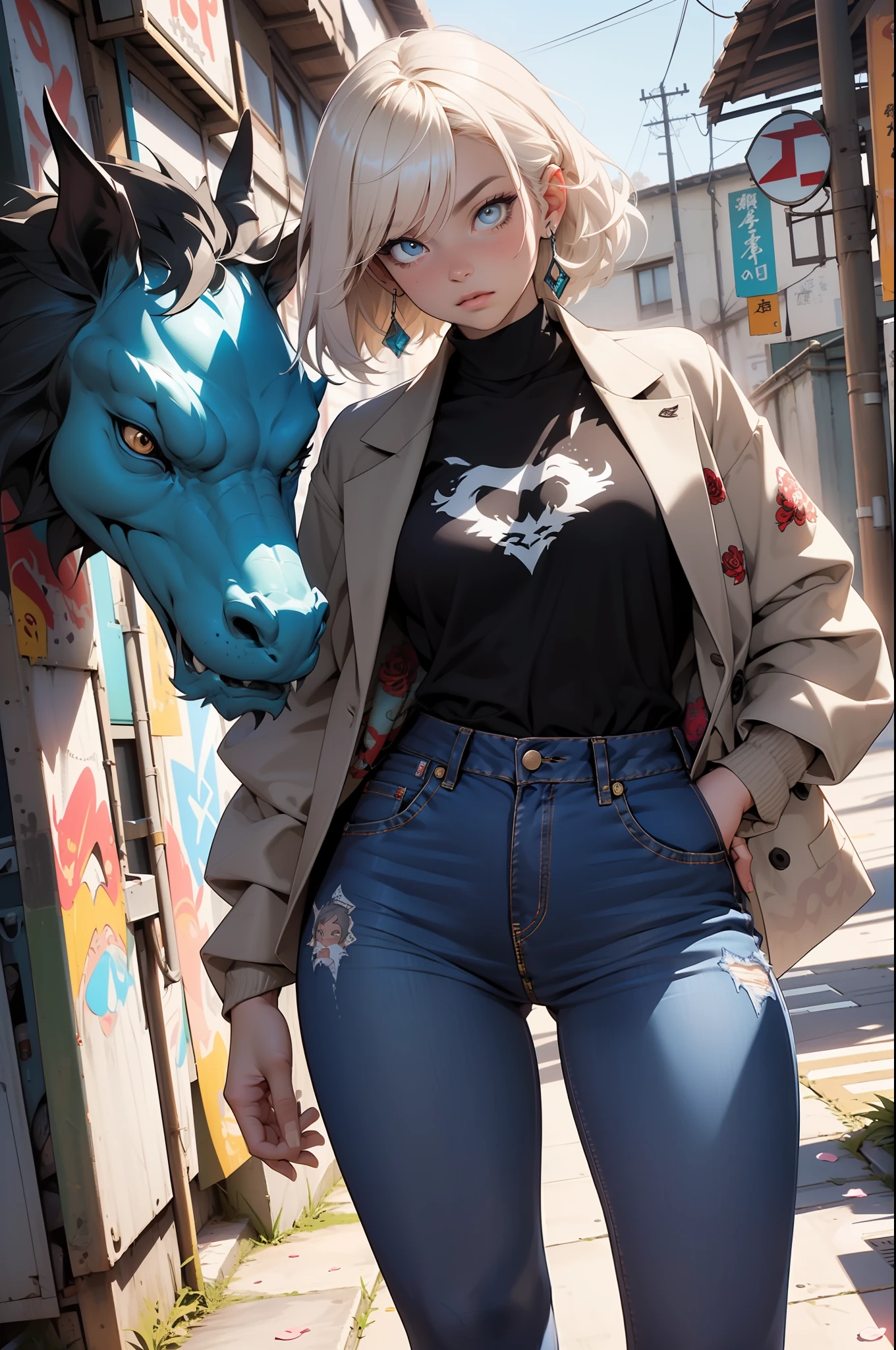 background, misto-language_text, letras japonesas em graffit ,:: estilo comix por joe madureira :: bonito, perfeito e detalhado, ultra detalhado rosa e preto com detalhes de flores brancas super detalhado, with dragon print on the sides of the dress, in various full-body attack poses and with immersive effects, efeito pairar, fundo estilo grafite com cores vibrantes "hdr ultra" detalhadas e com efeito de foco, (obra-prima: 1.2, melhor qualidade), (olhos bonitos finamente detalhados: 1.2), ((Beautiful Woman )),cabelo comprido, liso e negro ,com um brilho natural e preso como rabo de cavalo ((Solo)), (Olhos vermelhos:1.4), (Olhos finamente detalhados e rosto detalhado:1.3),), (Com jeans ultra detalhado e uma camisa branca com estampa tatoom ultra detalhado por inteiro:1.3), (Fundo bonito e claro:1.2), (CG extremamente detalhado, Ultra-detalhado, Melhor Sombra:1.1),("" personagem demonstrando o seu super poder no punho"")((Profundidade de campo e desfoco)), ((Aquarela)), Seios grandes, Ombros nus, flowers and petals, beautiful concept illustration , (fundo branco:0.5), (illustration :1.1), (extremamente fino e belo: 1.1), (detalhes perfeitos: 1.1) fundo estilo graffit, liberdade, alma, digital illustation, anatomia perfeita, centrado, Approaching perfection,