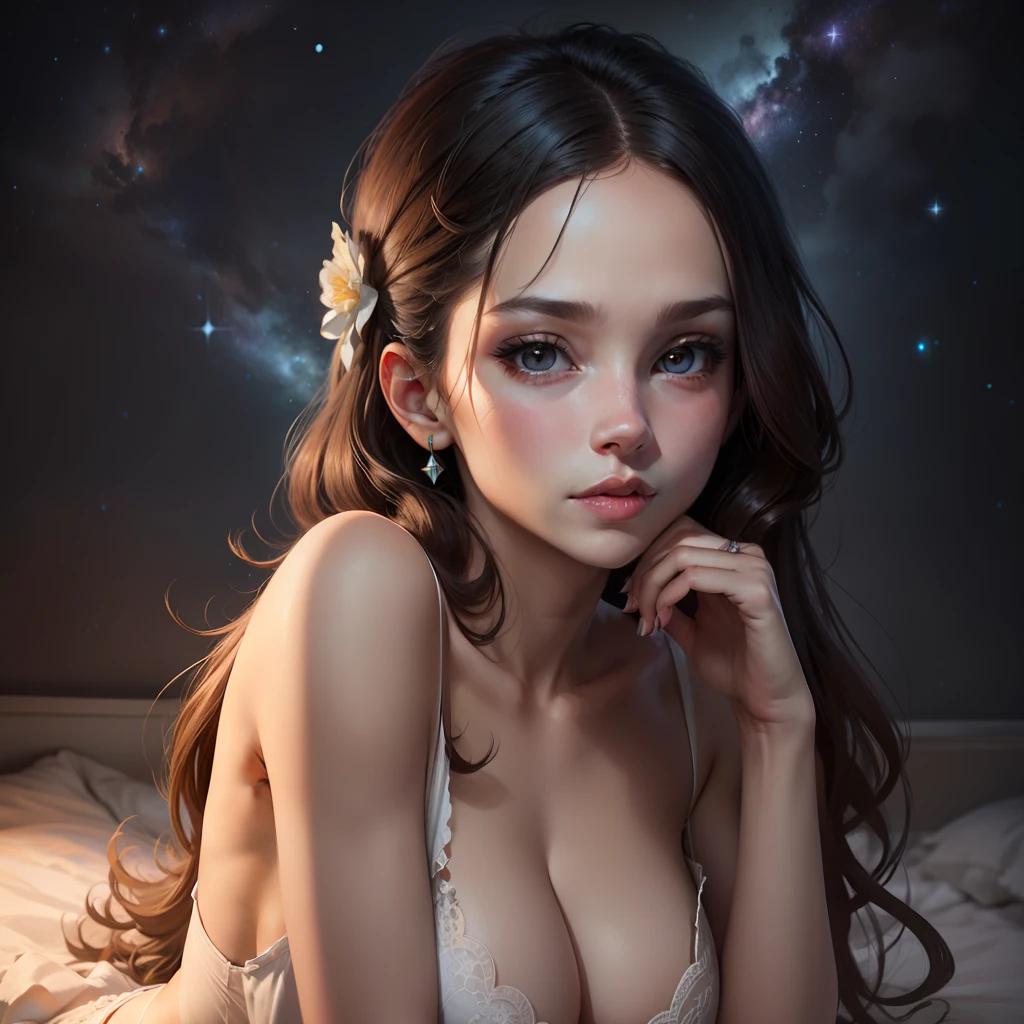 Nuwa ray tracing Ultra detail Perfect face starry sky background full body  （best qualtiy）  Breast biting lip