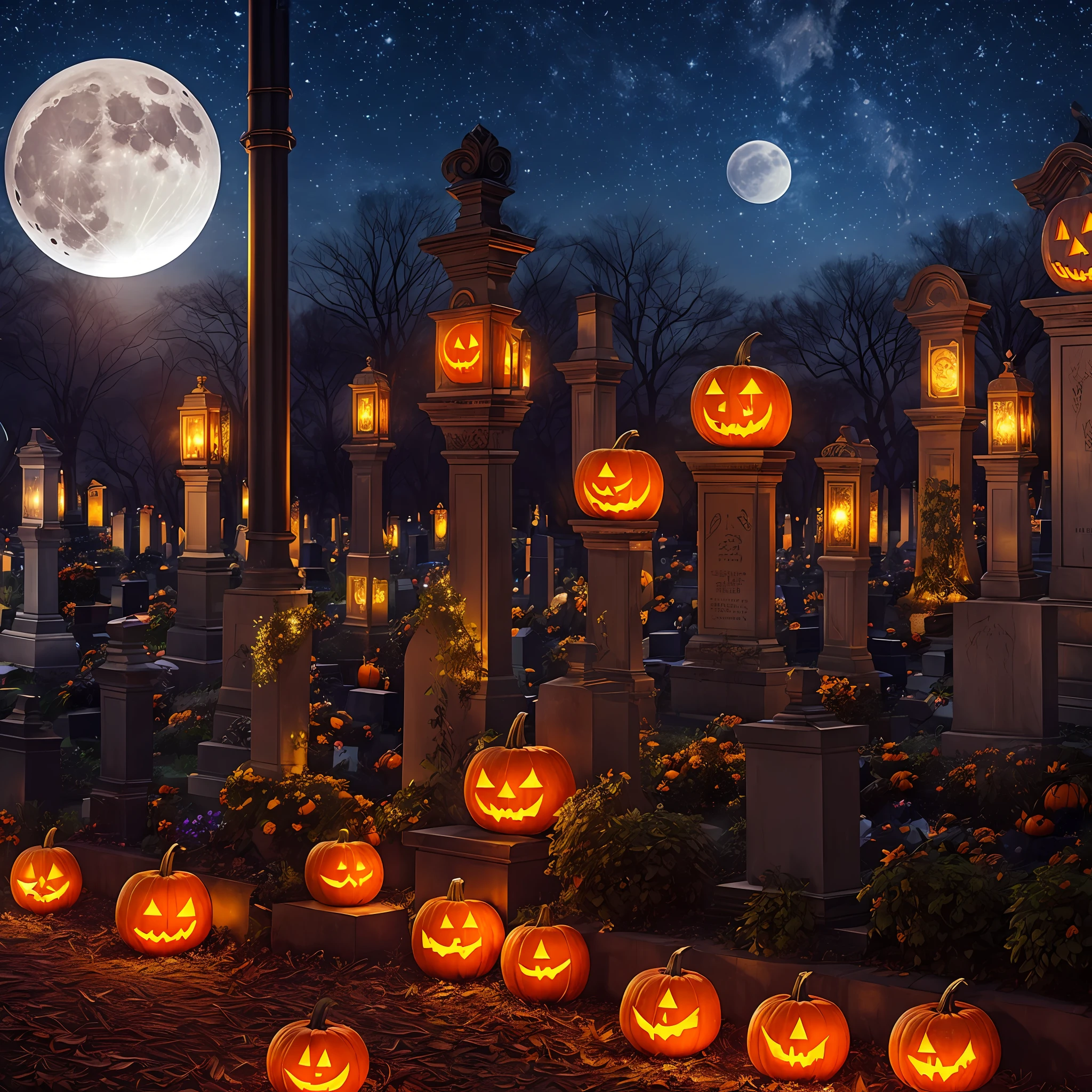 Full Moon Night、LED billboard standing in the cemetery、Jack Lantern、HALLOWEEN、Photorealsitic、nffsw、Dolby Vision、(intricate-detail、ultra-detailliert:1.2)、(Natural Skin Texture、Hyper-Realism、 --auto