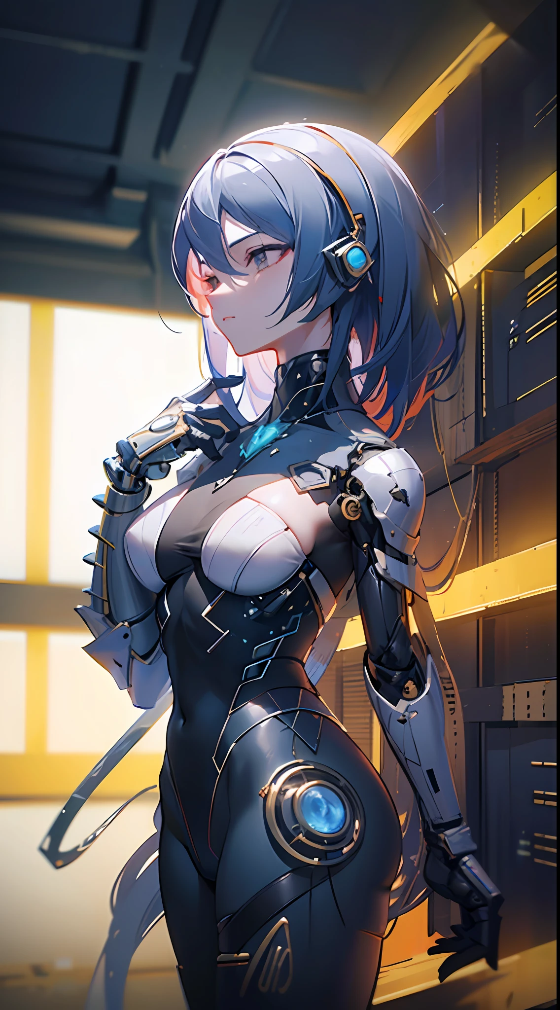 ((Best quality)), ((masterpiece)), (detailed:1.4), 3D, an image of a beautiful cyber female android,HDR (High Dynamic Range),Ray Tracing,NVIDIA RTX,Super-Resolution,Unreal 5,Subsurface scattering,PBR Texturing,Post-processing,Anisotropic Filtering,Depth-of-field,Maximum clarity and sharpness,Multi-layered textures,GG unity, Surface shading,Accurate simulation of light-material interaction,Perfect proportions,Octane Render,Two-tone lighting,Wide aperture,Low ISO,White balance,Rule of thirds,8K RAW, bokeh, dynamic pose, mechanical body, circuit line on face, mechanical joint, robotic face