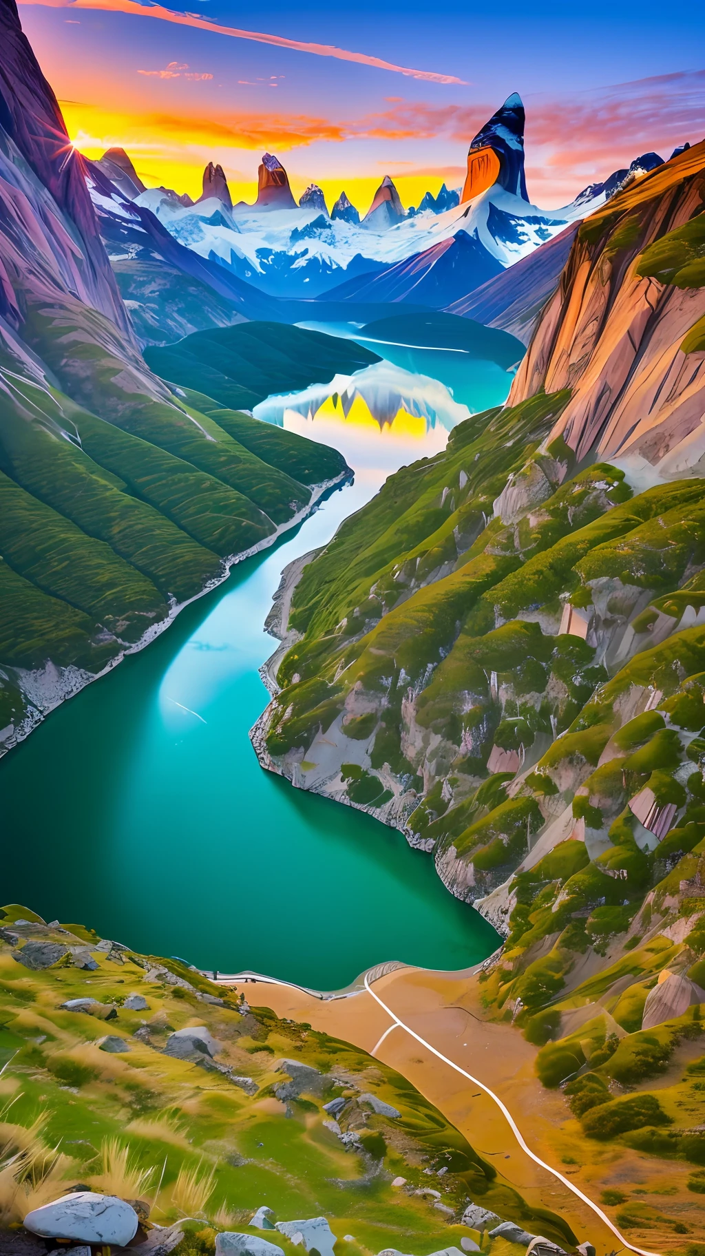 Argentinian Patagonia sunset scenery, realistic, highest quality, vivid photos, --auto --s2