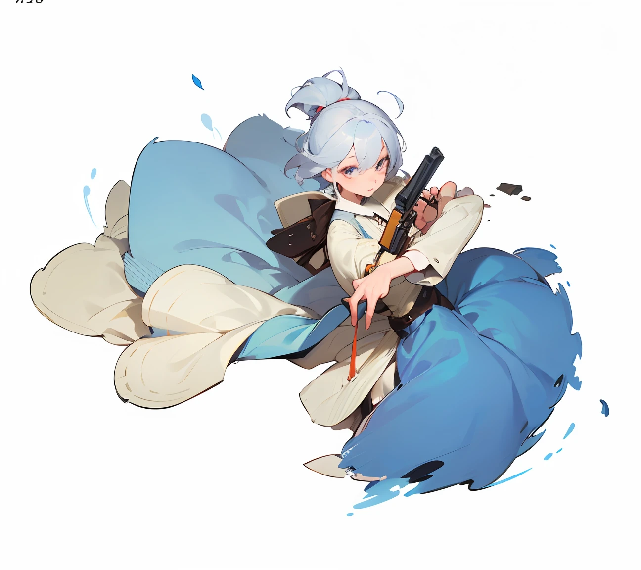The old woman clutched two guns in both hands
