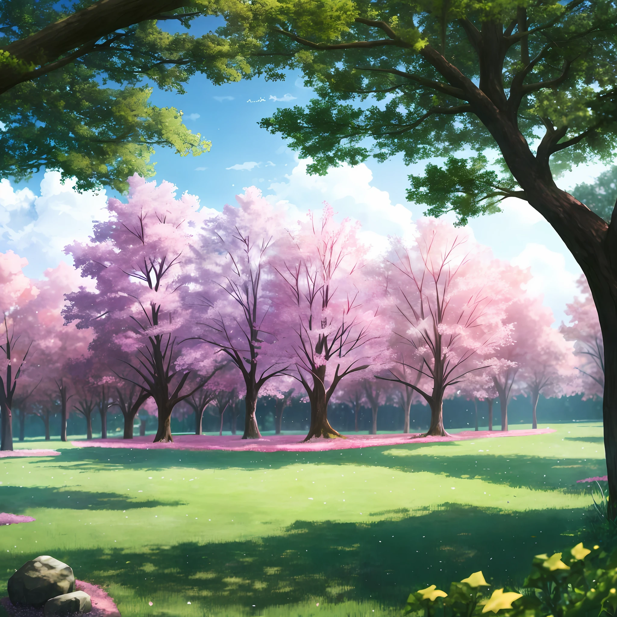 scenecy,ln the forest,simplistic design,love heart,Skysky,clouds,Animation-grade 8K detail,Pink vibe,SakuraNS,feater