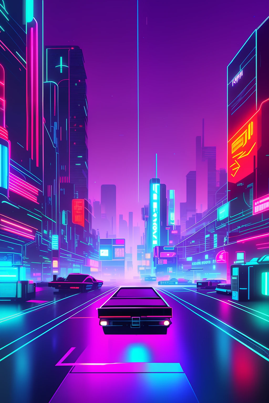futuristic city with neon lights and a car in the foreground, cyberpunk art inspired by Syd Mead, cg society contest winner, retrofuturism, cyberpunk garage on jupiter, neon city in the background, cyberpunk with neon lighting, in cyberpunk city, in a futuristic cyberpunk city, detailed neon cyberpunk city, cyberpunk city, cyberpunk cityscape, hyper realistic cyberpunk city, neon rainy cyberpunk setting