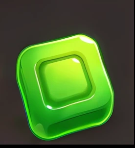 There is a green square object on a blue background, Jelly texture， game icon asset, Game icon, giant star, toon shader, Rating:G, jello
