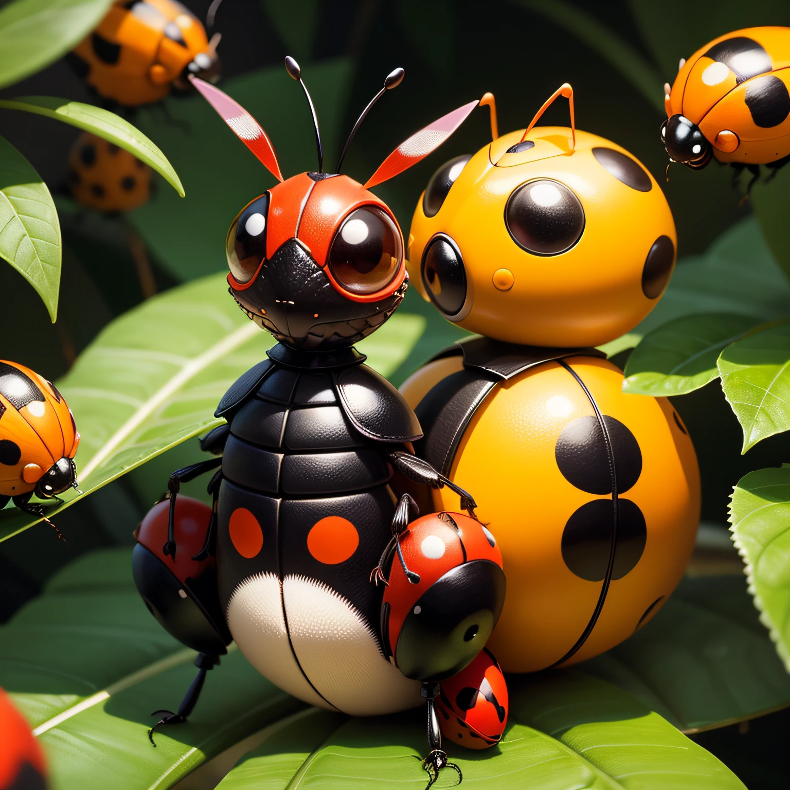 imagens de joaninhas: [Imagem de uma joaninha vermelha com pontos pretos] [Imagem de uma joaninha preta com pontos vermelhos] [Imagem de uma joaninha laranja com pontos pretos] [Imagem de uma joaninha amarela com pontos pretos] [Imagem de uma joaninha verde com pontos pretos] Ladybugs are small, round insects with wings. They are usually red or orange with black dots, but they can also be black or yellow with red or black dots. Ladybugs are found all over the world and are known for their pest control abilities. Eles comem insetos nocivos, as aphids, besouros e lagartas. Ladybugs are considered lucky creatures in many cultures. --auto