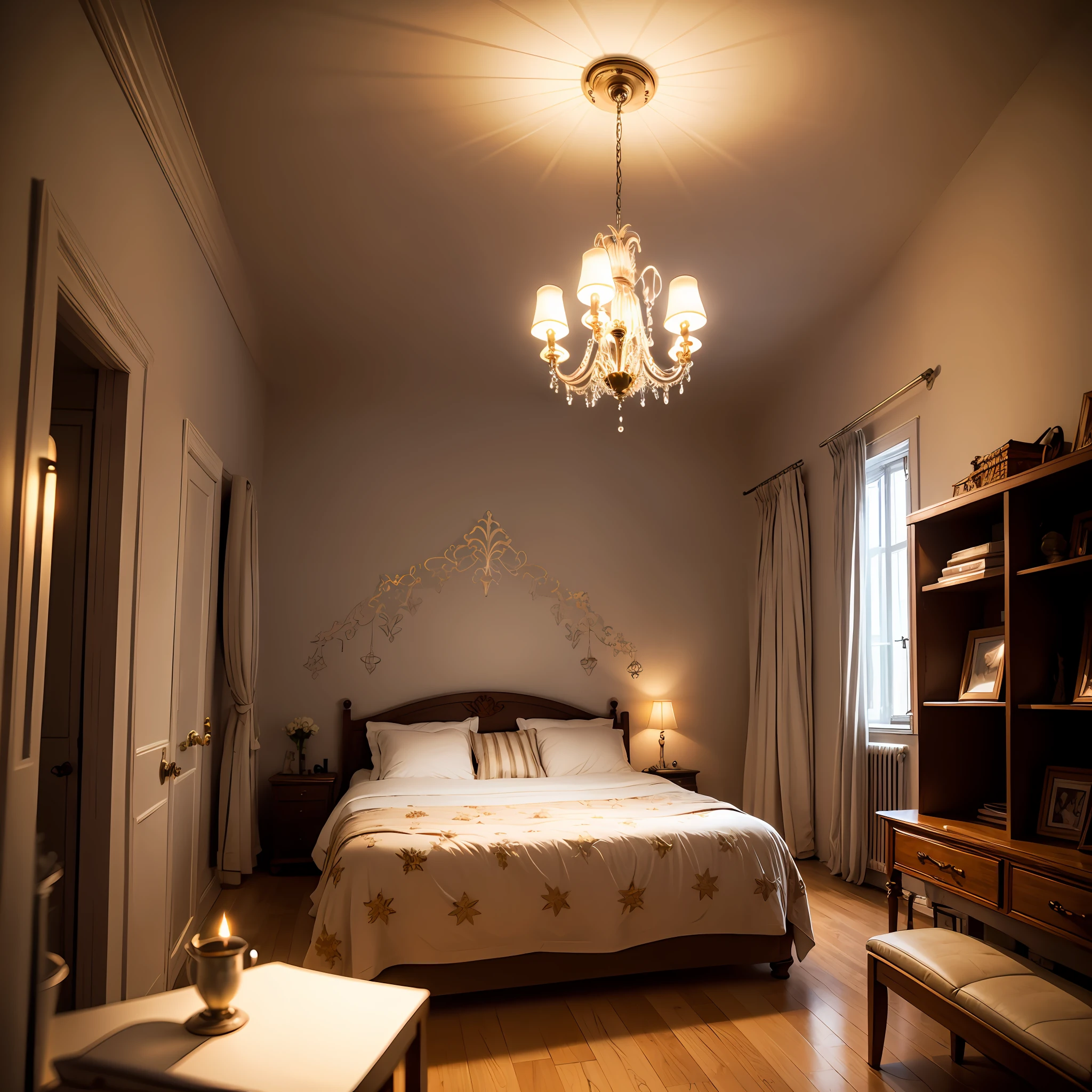 home,Cosy home,Lovely decorations on one wall,There is also a star chandelier,The light came from the left --auto