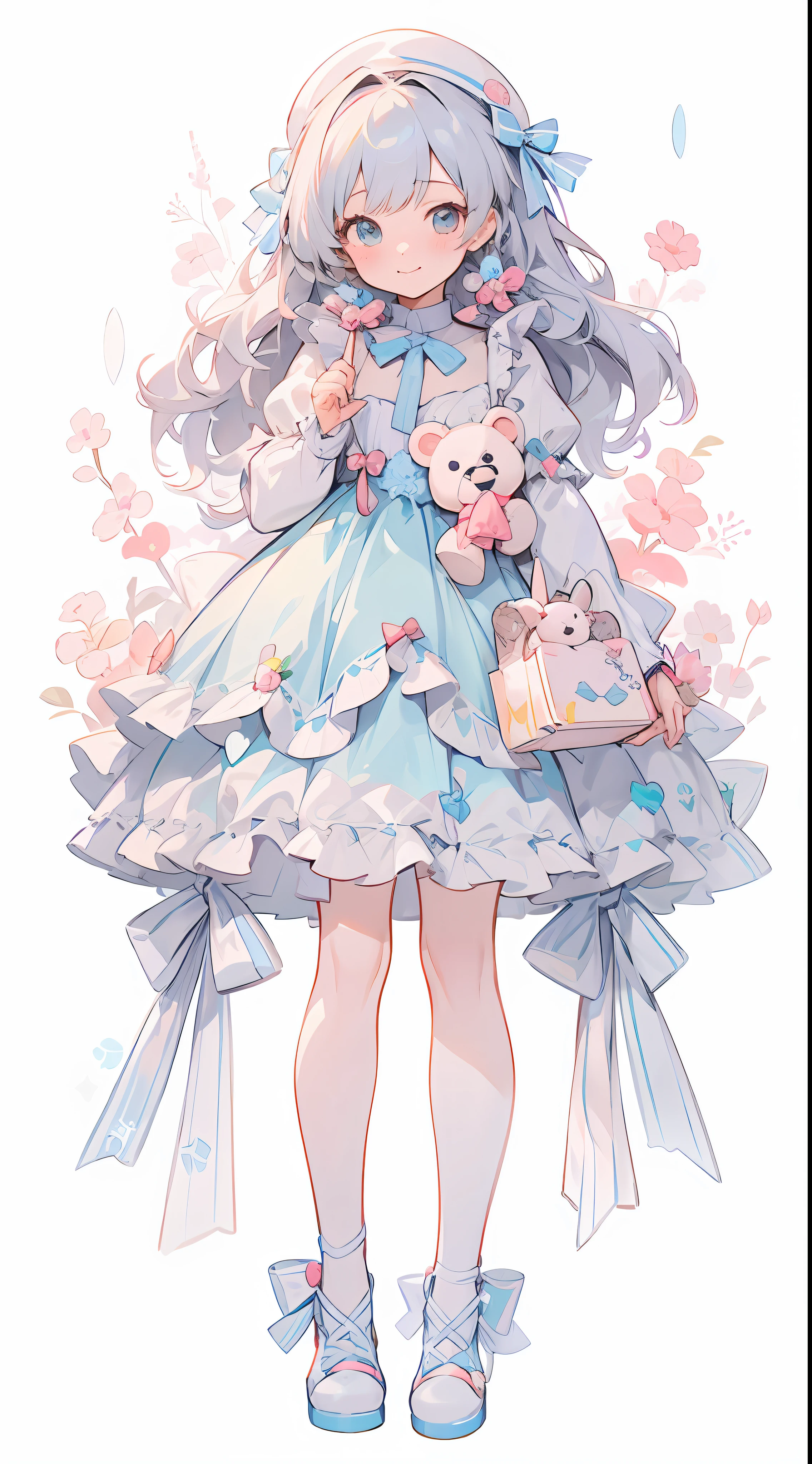 Anime girl in blue dress with teddy bear, in dress, soft anime illustration, Cute anime waifu in a nice dress, anime full body illustration, digital art on pixiv, Cute art style, soft cute colors, Cute anime girl, guweiz on pixiv artstation, Anime Illustration, Trending on ArtStation pixiv, Full body illustration