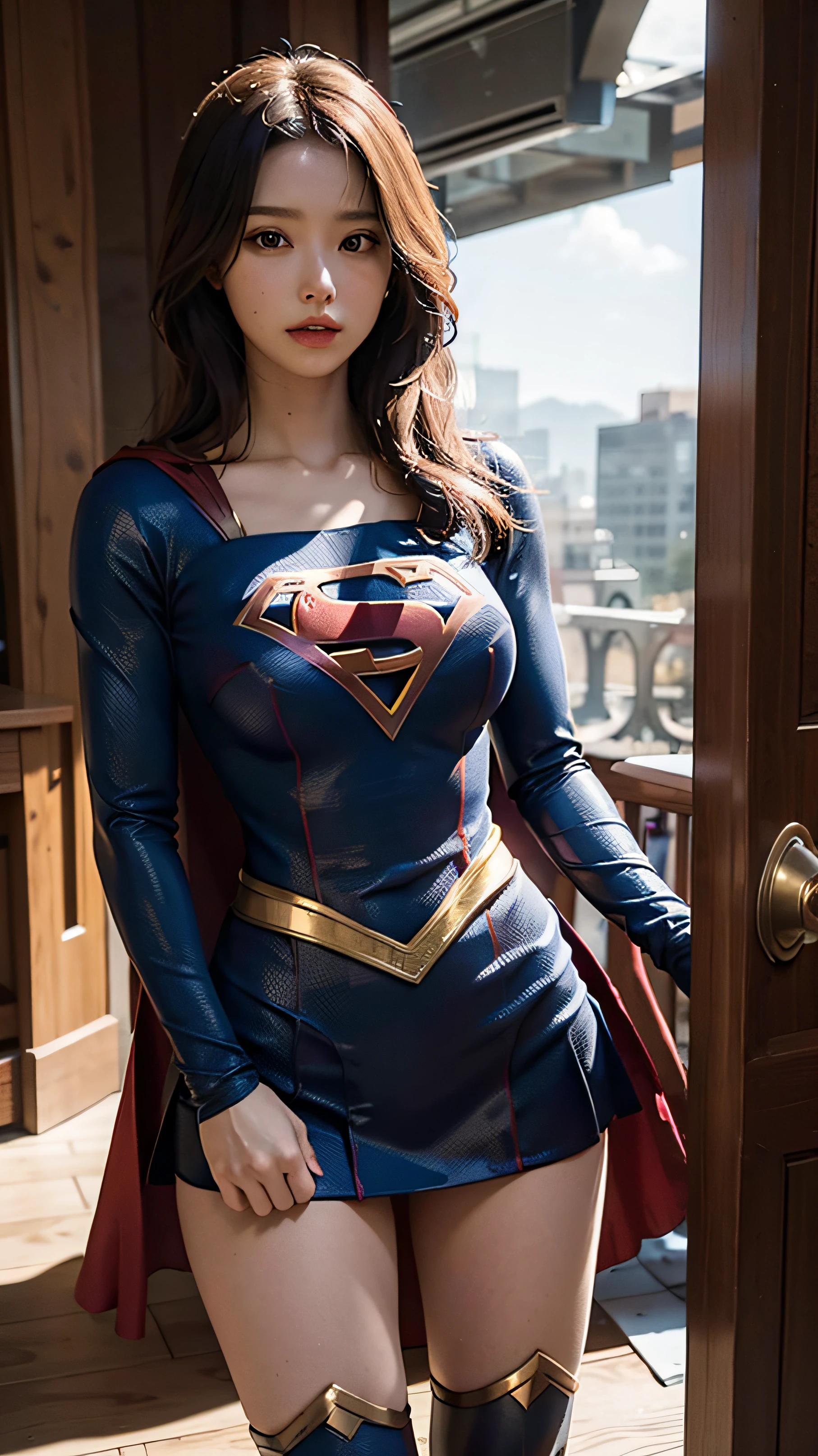 Woman body set big breasts，Supergirl costume dress，8k，hyper photorealism，